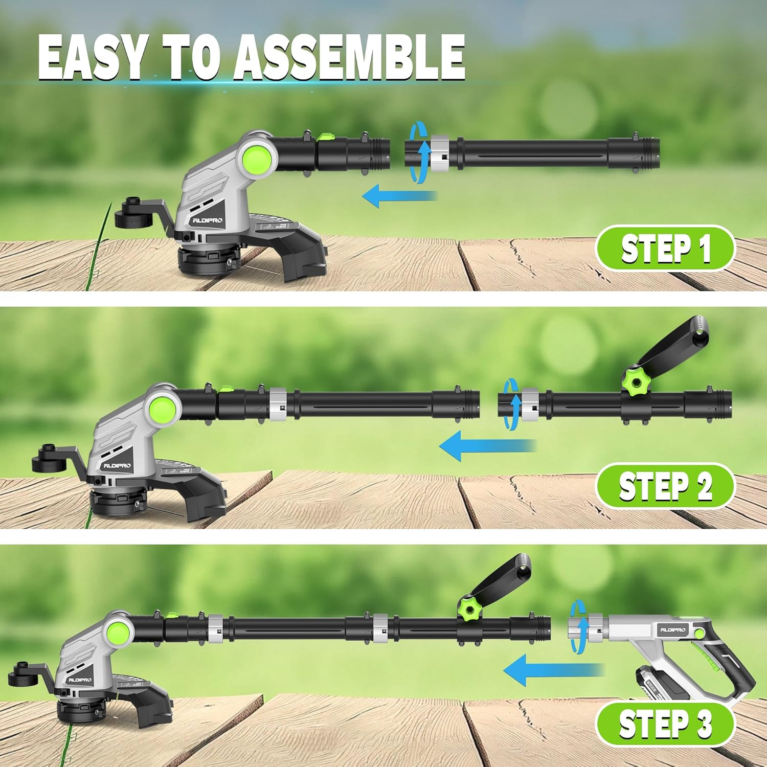 3-in-1 Cordless String Trimmer - 21V Electric Weed Eater with Auto-Feed Spool, Edger & Mower (12-Inch, 8500 RPM)