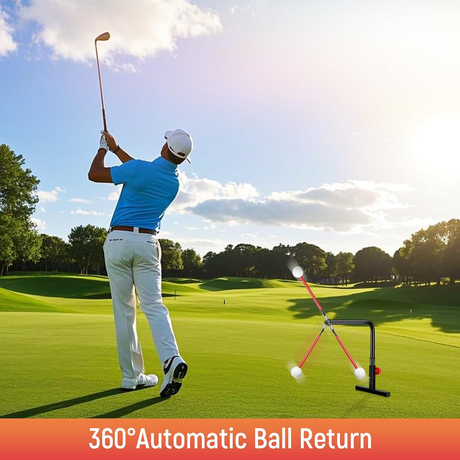 Golf Swing Trainer - 360° Automatic Ball Return Practice Aid with Multi-Angle Swing Path & Adjustable Height