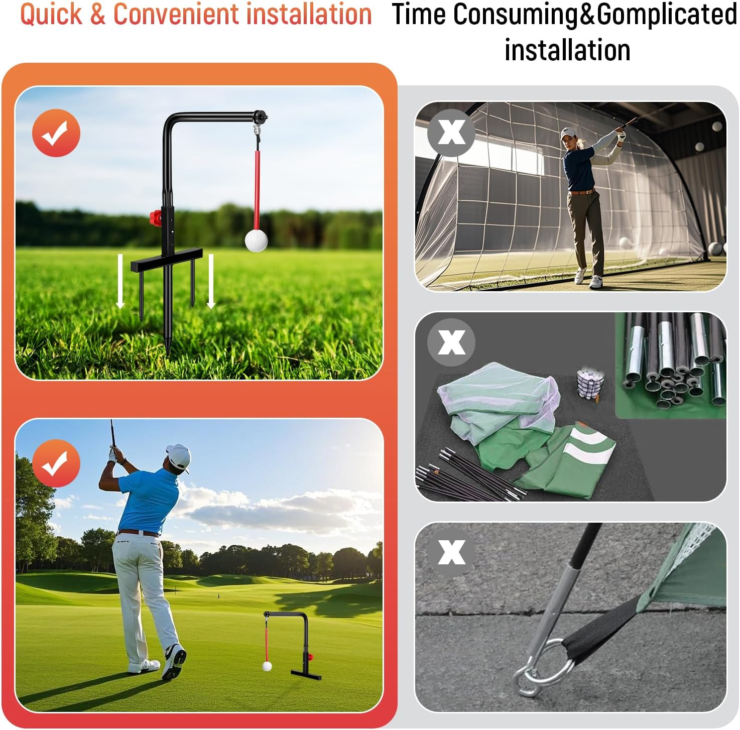 Golf Swing Trainer - 360° Automatic Ball Return Practice Aid with Multi-Angle Swing Path & Adjustable Height