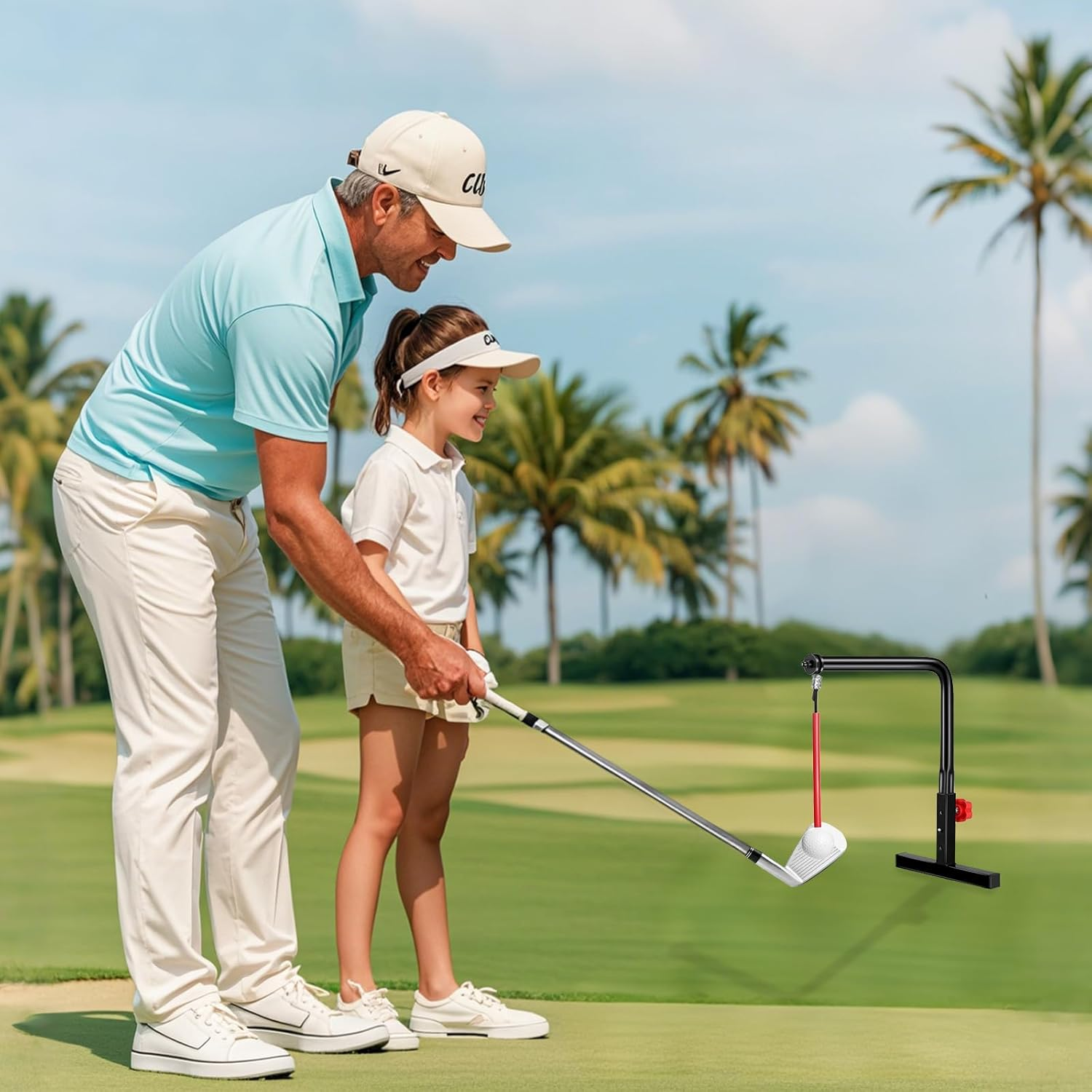 Golf Swing Trainer - 360° Automatic Ball Return Practice Aid with Multi-Angle Swing Path & Adjustable Height