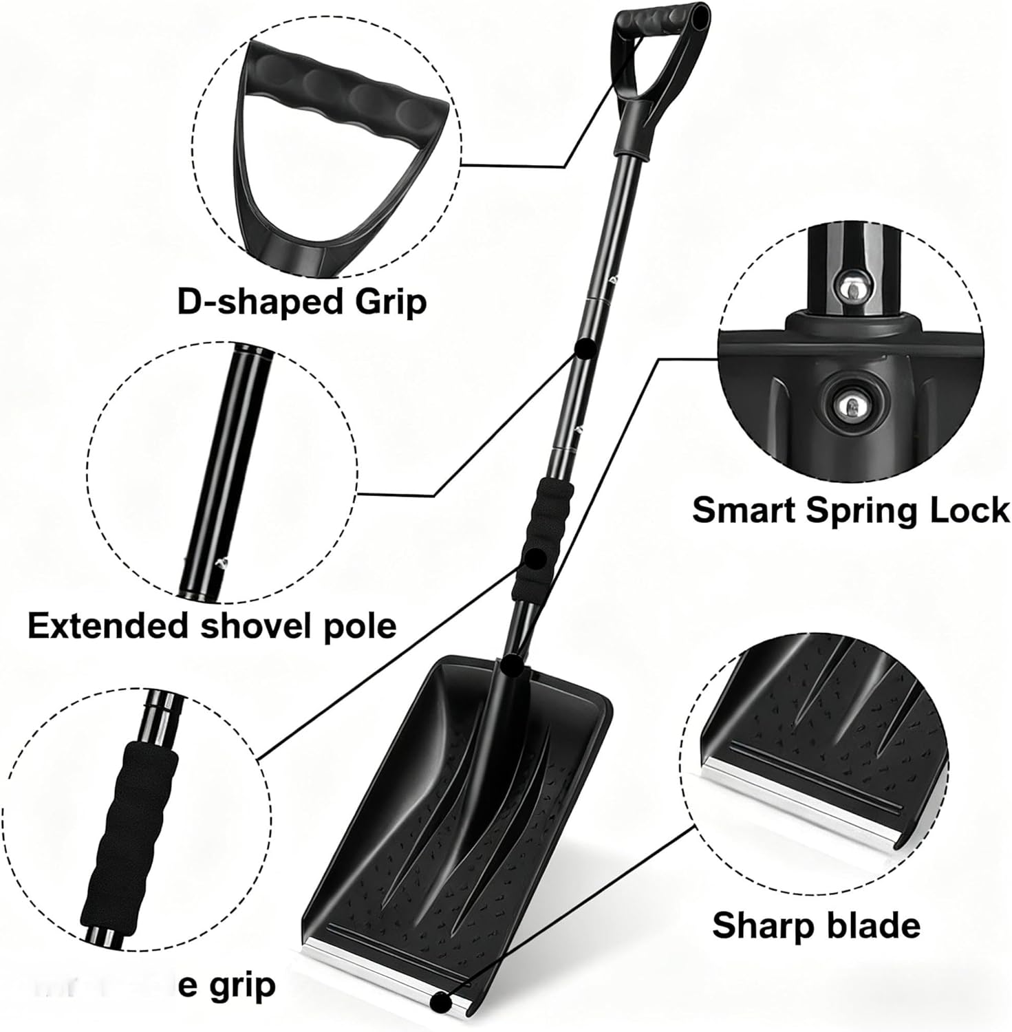 Detachable Portable Snow Shovel - Collapsible Emergency Car Shovel with D-Grip Handle & Storage Bag