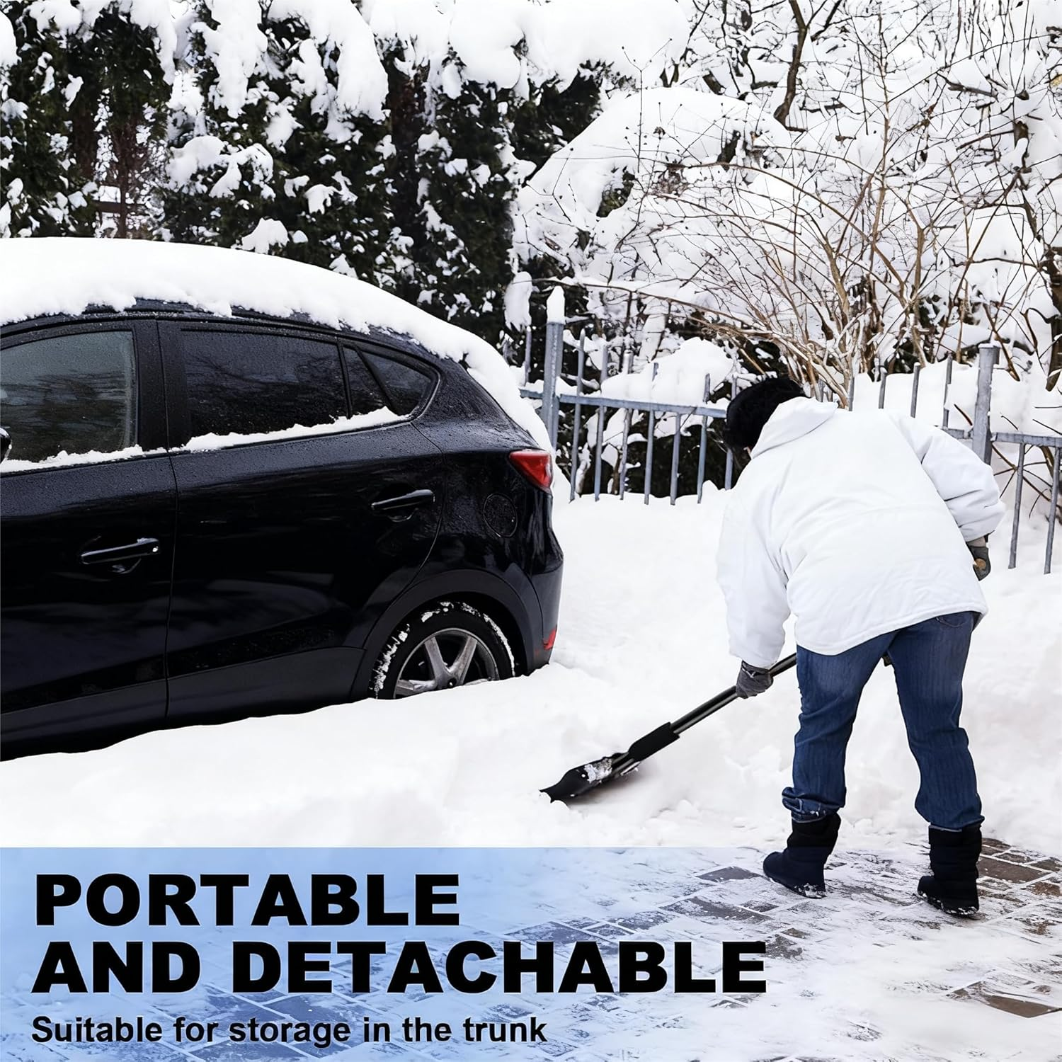 Detachable Portable Snow Shovel - Collapsible Emergency Car Shovel with D-Grip Handle & Storage Bag