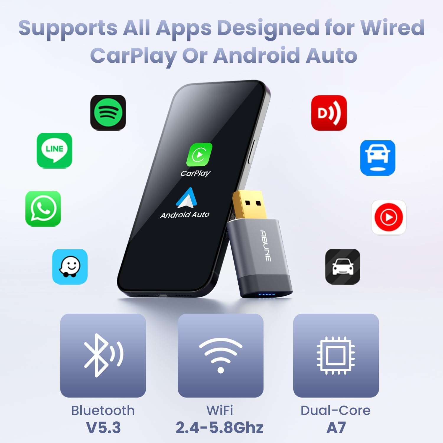 Wireless CarPlay Adapter - USB Dongle for Wired CarPlay & Android AutoUNE | Plug & Play 5-Second Connect