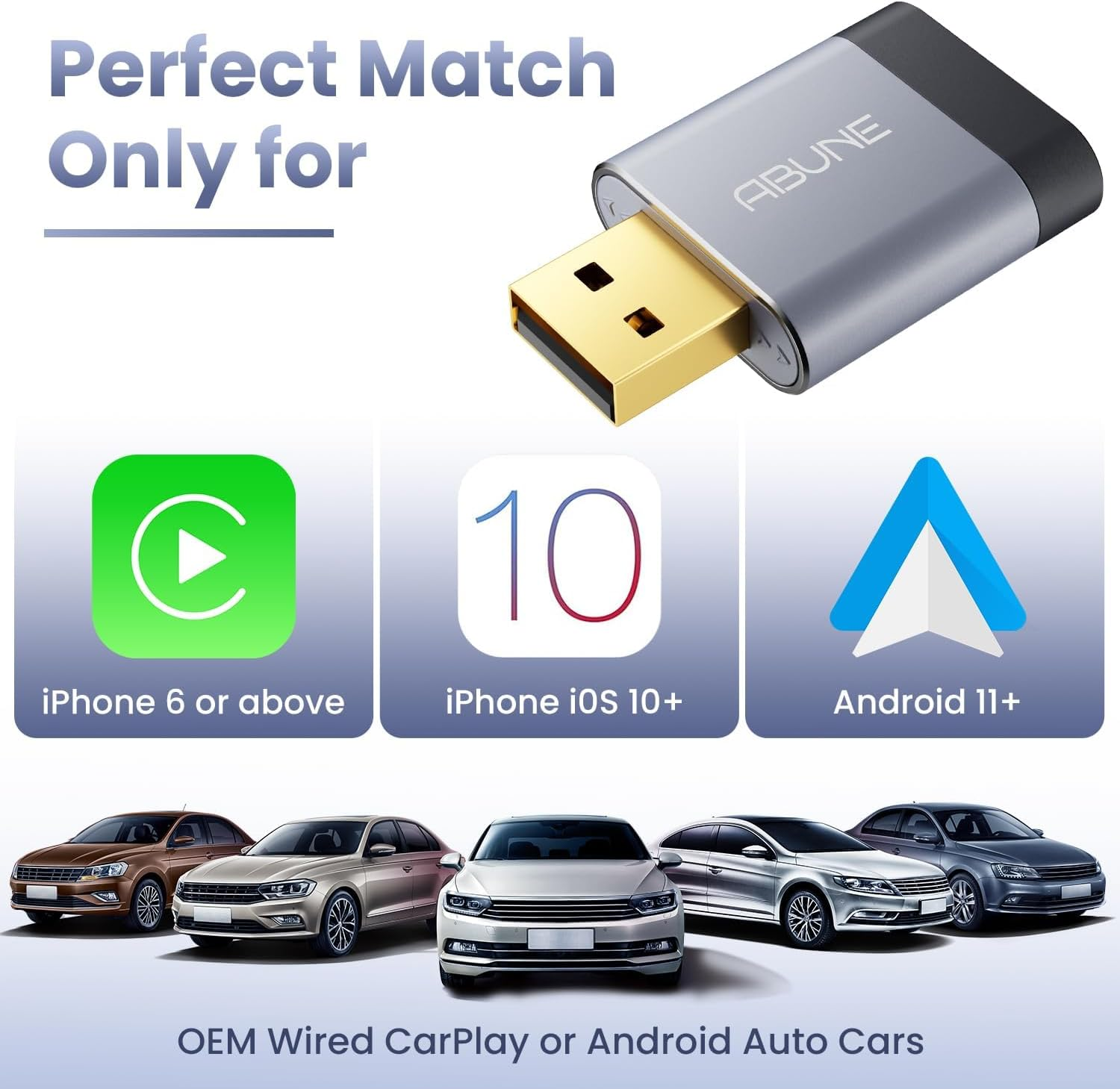 Wireless CarPlay Adapter - USB Dongle for Wired CarPlay & Android AutoUNE | Plug & Play 5-Second Connect