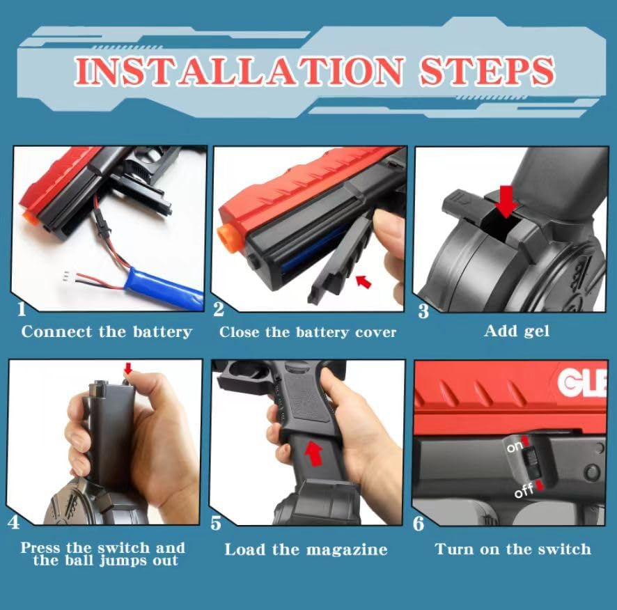 Gel Blaster Toy Gun - Electric Automatic with Red Dot Sight, Flashlight, Drum Magazine & Safety Goggles