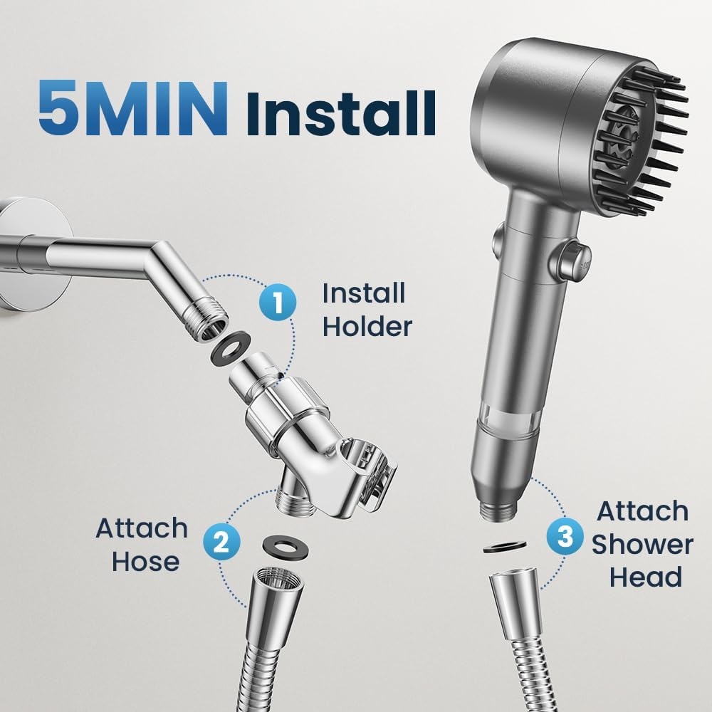 High Pressure Filtered Shower Head - 4 Spray Modes with Multi-Layer Filtration & Pause Button