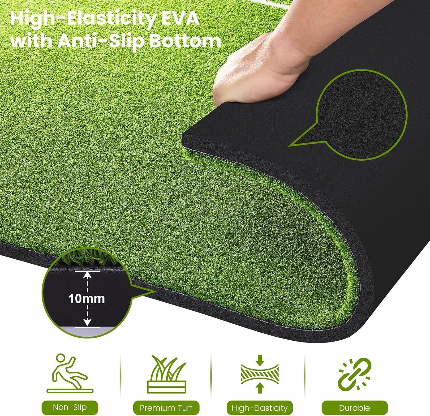 Golf Practice Mat 5x4ft - 3-Turf System with Putting, Fairway & Rough | Includes Tees & Balls