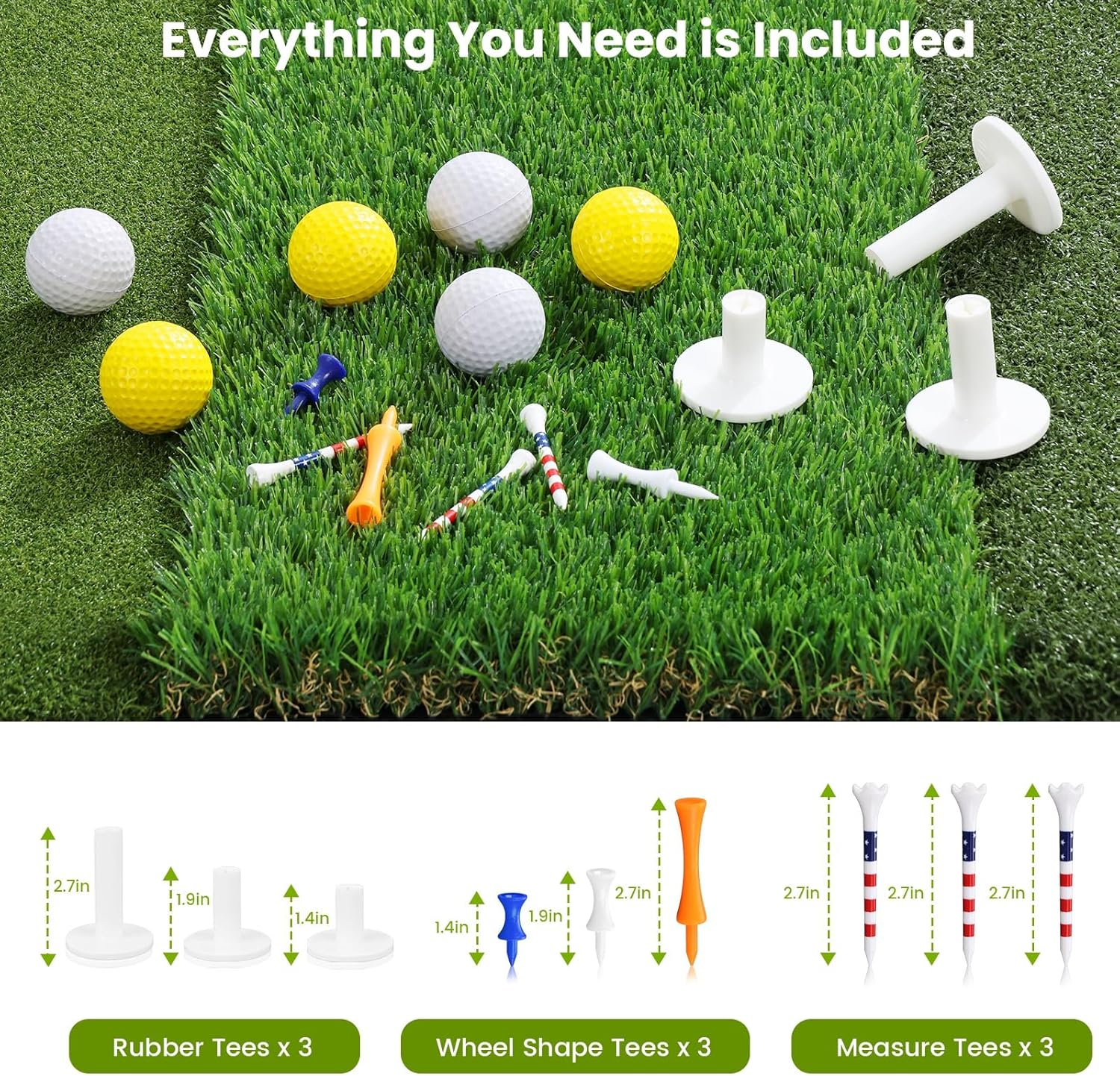 Golf Practice Mat 5x4ft - 3-Turf System with Putting, Fairway & Rough | Includes Tees & Balls