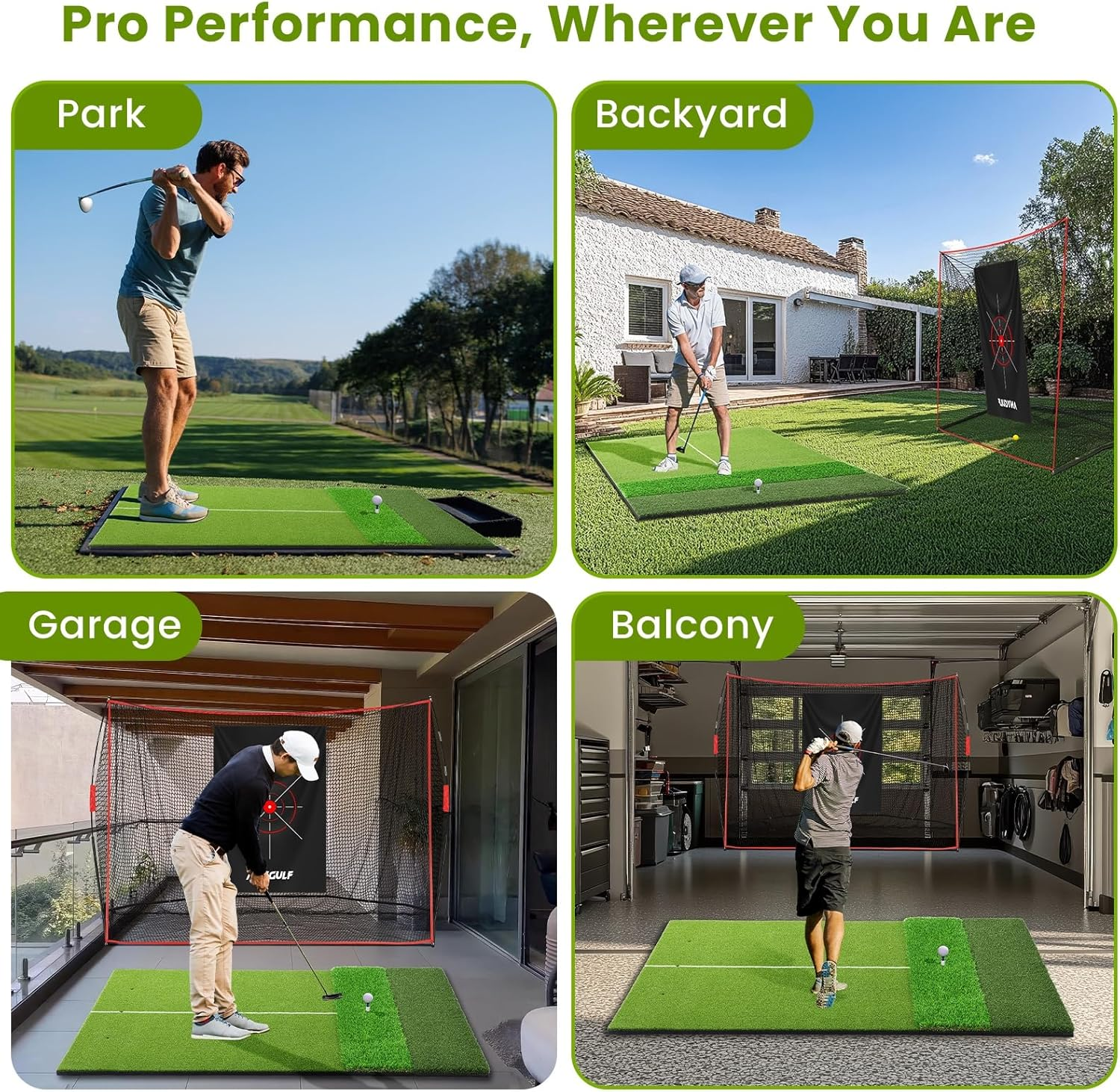 Golf Practice Mat 5x4ft - 3-Turf System with Putting, Fairway & Rough | Includes Tees & Balls