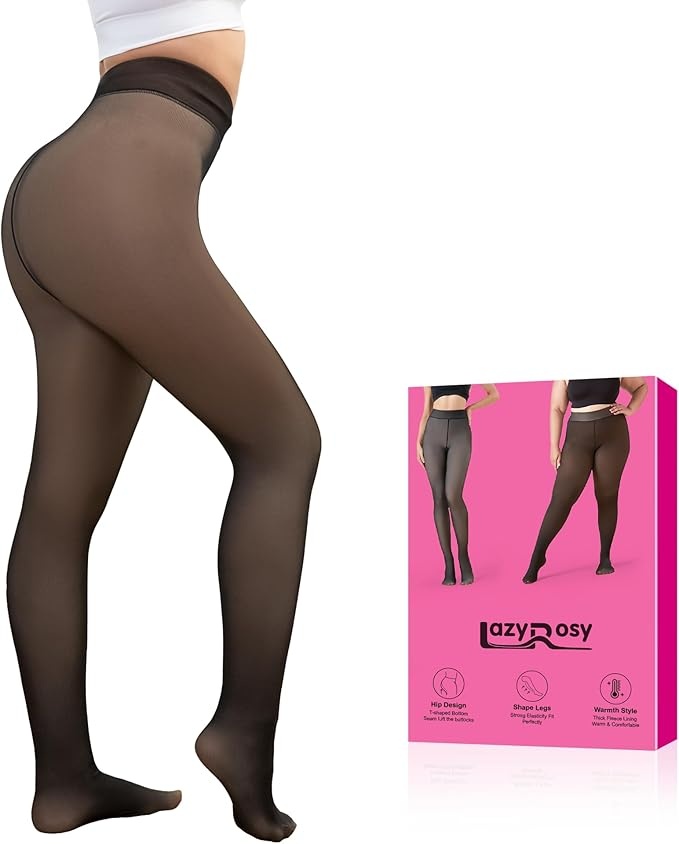 LazyRosy Fleece Lined Tights - Thermal Winter Pantyhose with Shaping & Warmth Technology