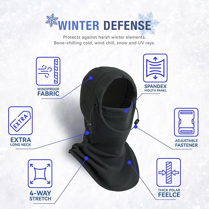 Winter Balaclava Ski Mask - Windproof Fleece Face Cover with Adjustable Drawstring | 9 Colors