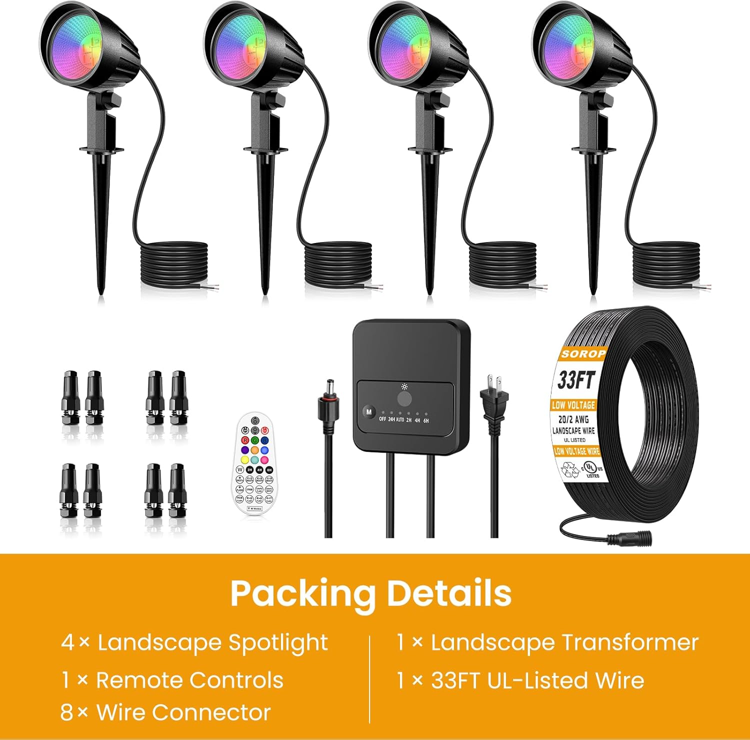 RGB Landscape Spotlights 4-Pack - Color Changing LED Outdoor Lights with Remote & Timer | IP66 Waterproof