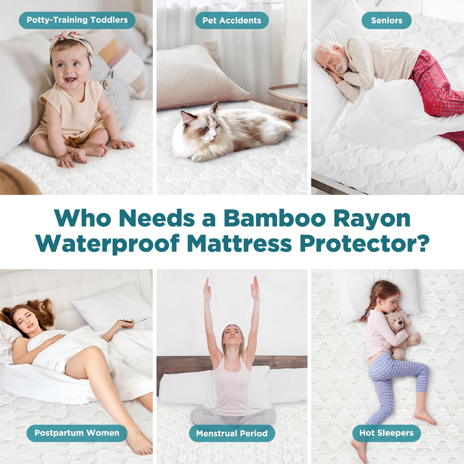 Bamboo Rayon Waterproof Mattress Protector - Breathable Quilted Bed Cover with 360° Elastic Fit