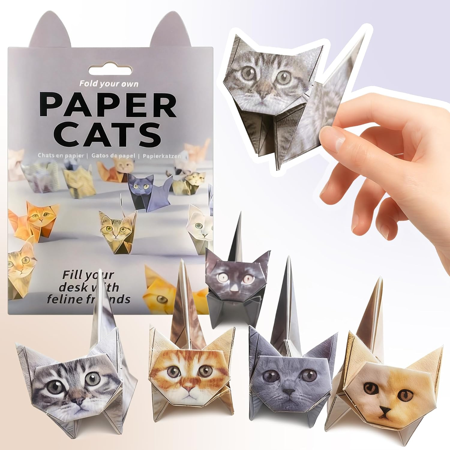 Fold Your Own Paper Cats Origami Kit - 50 Sheets Real Cat Breeds Craft Activity for Kids & Adults