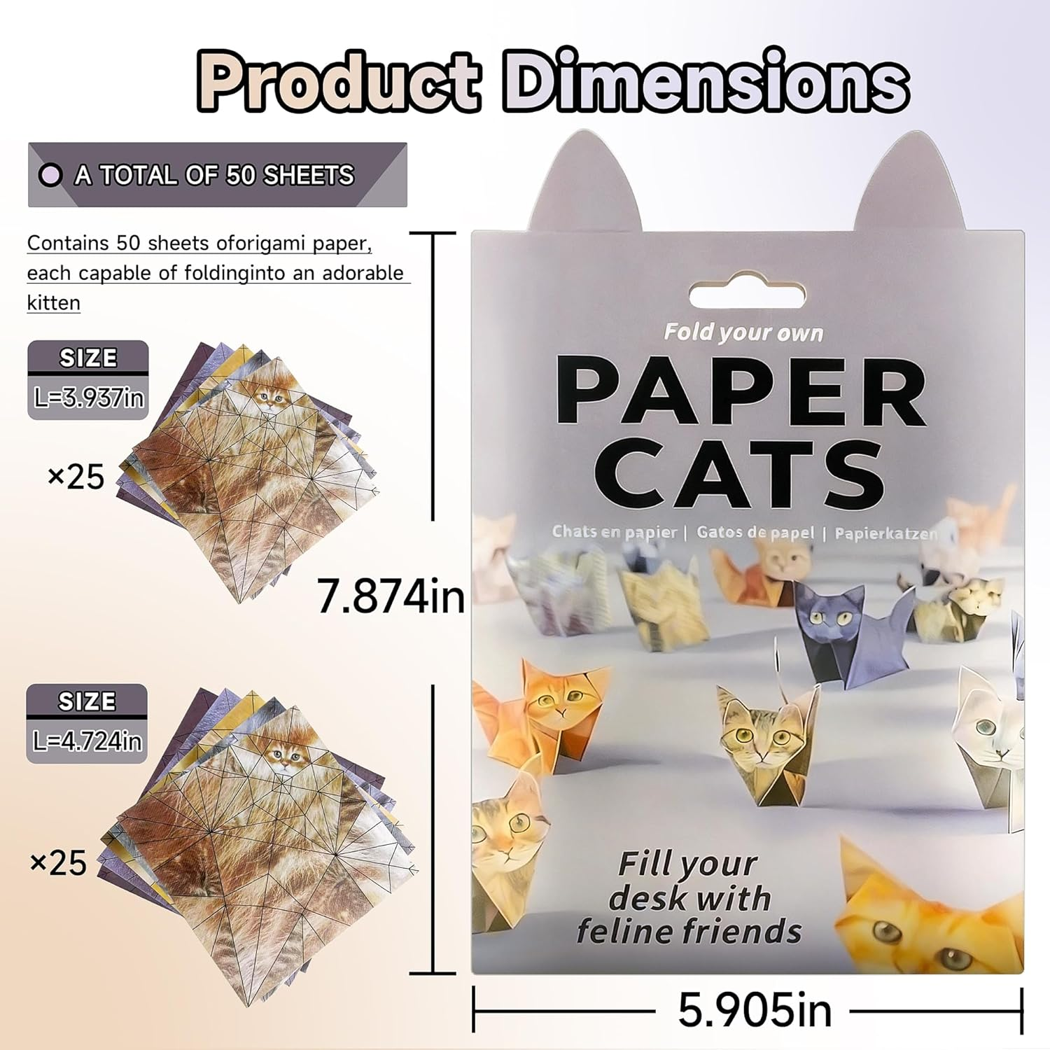 Fold Your Own Paper Cats Origami Kit - 50 Sheets Real Cat Breeds Craft Activity for Kids & Adults