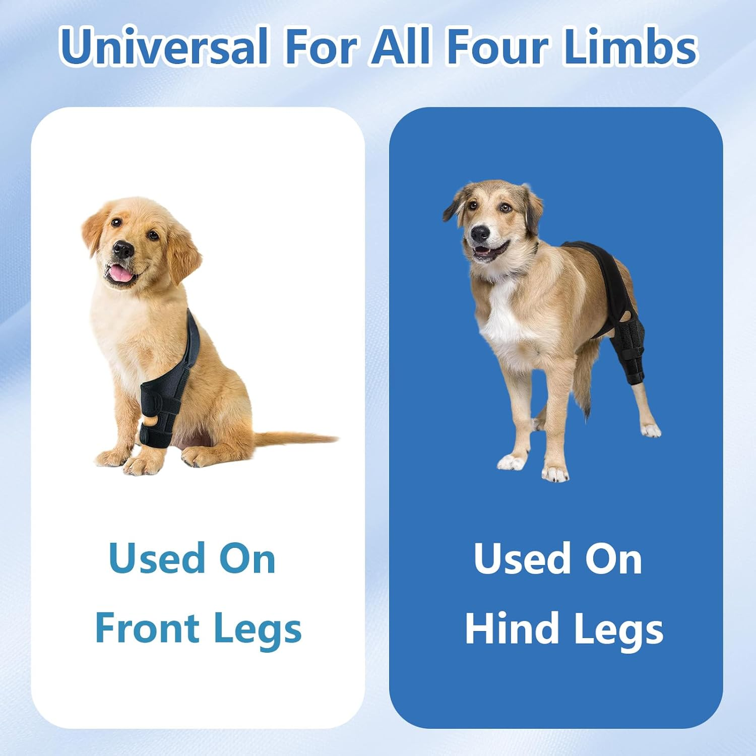 Dog Knee Brace for Hind & Front Legs - Adjustable Canine Leg Support Wrap with Side Stabilizers