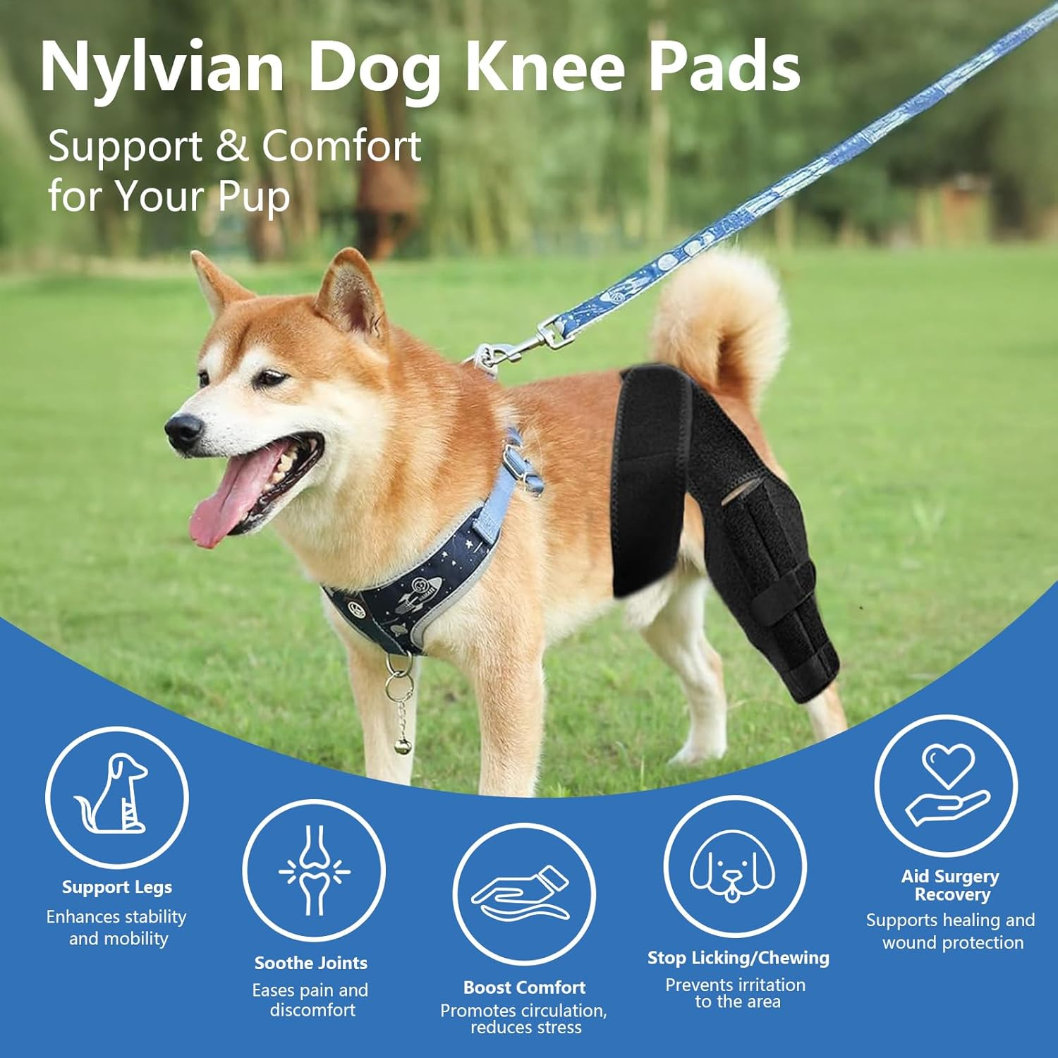 Dog Knee Brace for Hind & Front Legs - Adjustable Canine Leg Support Wrap with Side Stabilizers