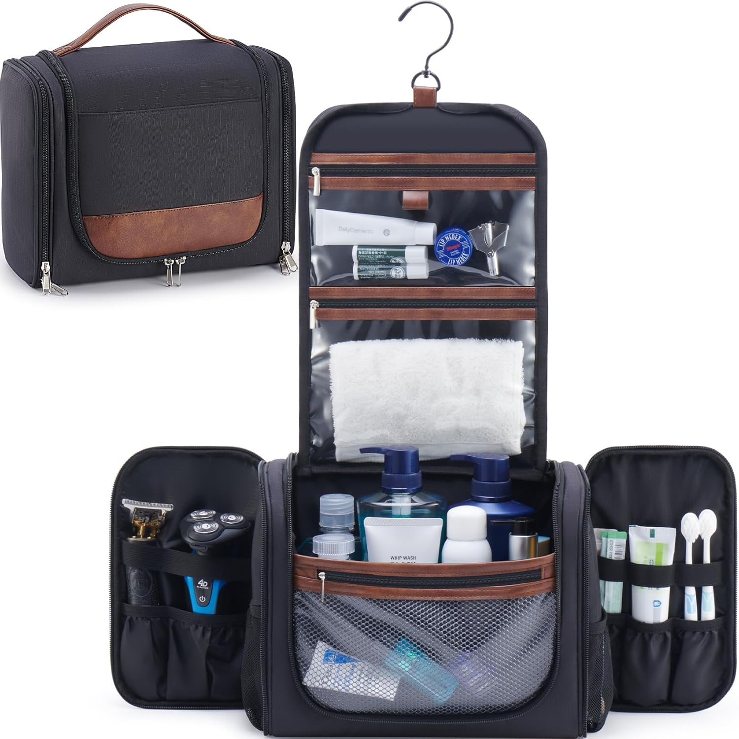 Men's Hanging Toiletry Bag - Large Travel Organizer with 18 Pockets & 360° Rotating Hook