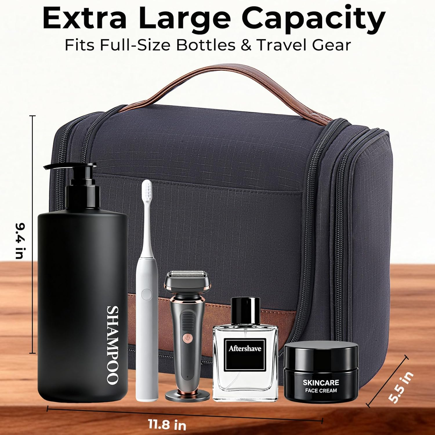 Men's Hanging Toiletry Bag - Large Travel Organizer with 18 Pockets & 360° Rotating Hook