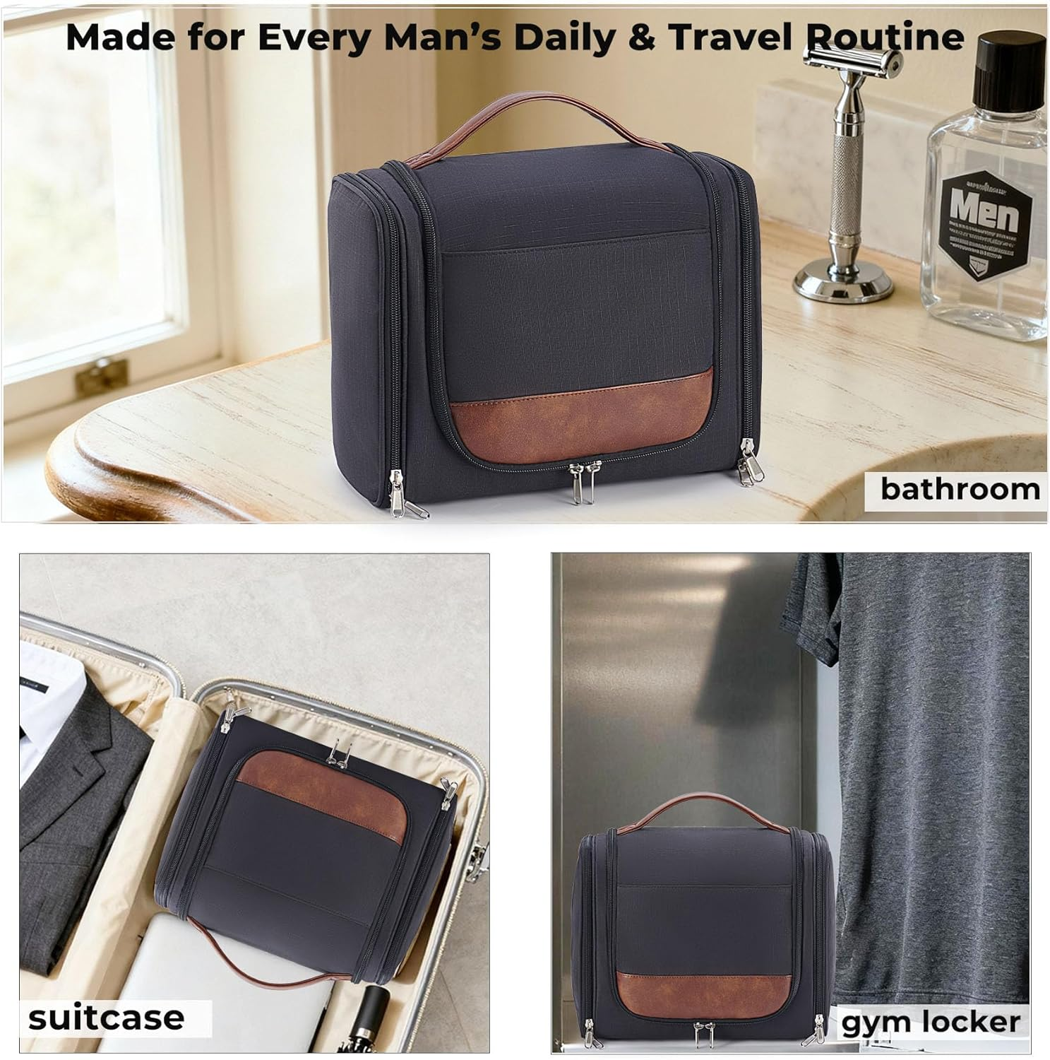 Men's Hanging Toiletry Bag - Large Travel Organizer with 18 Pockets & 360° Rotating Hook
