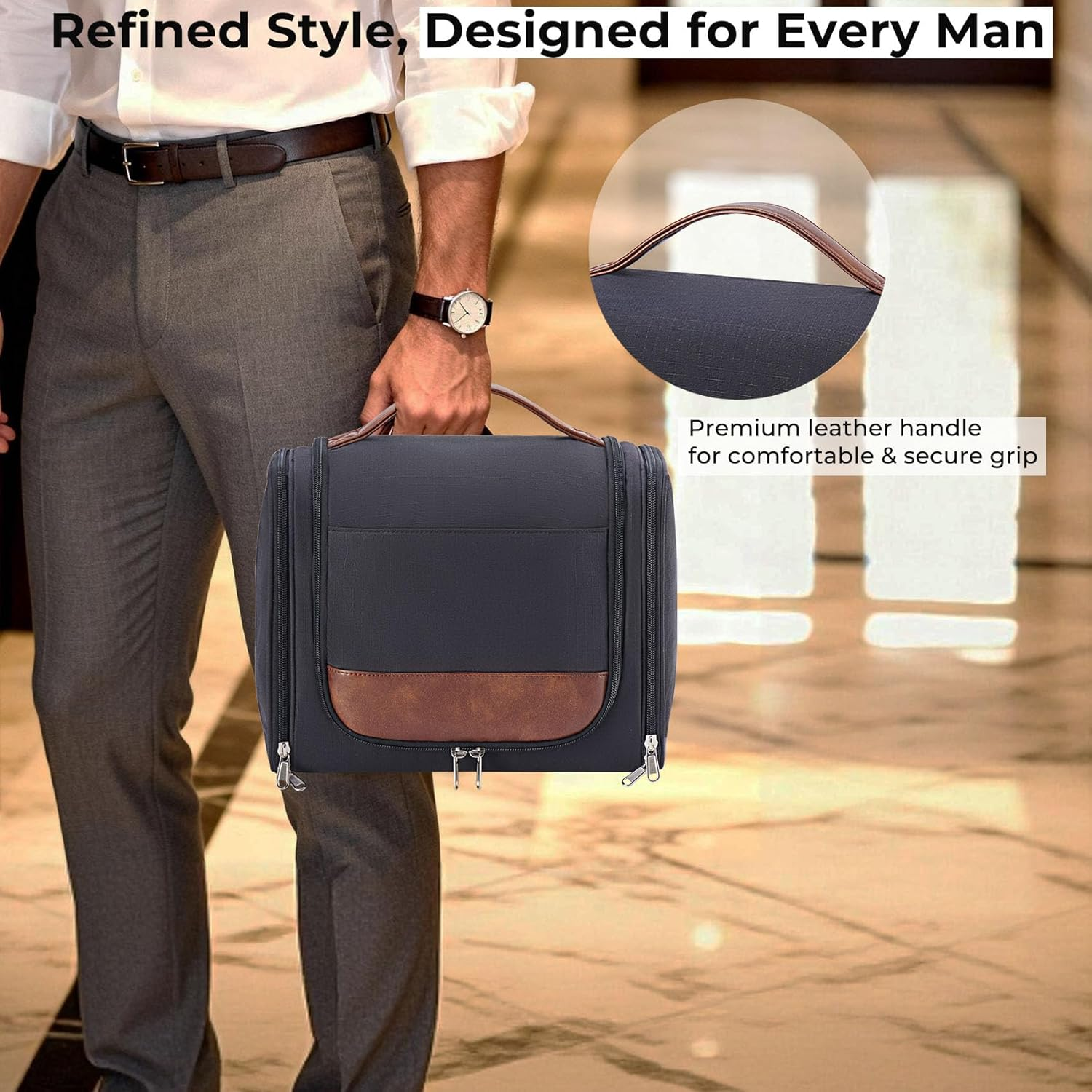 Men's Hanging Toiletry Bag - Large Travel Organizer with 18 Pockets & 360° Rotating Hook