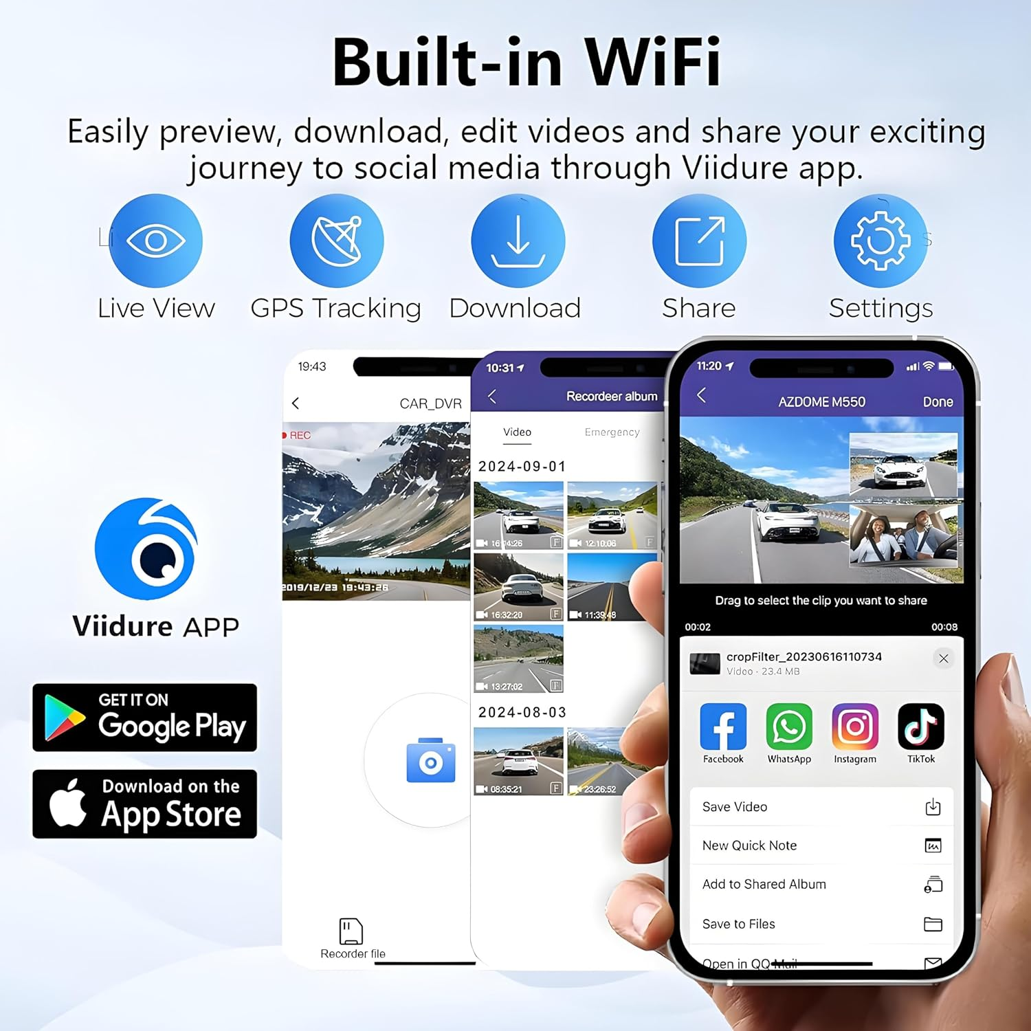 D3C16 3-Channel Dash Cam - 4K Front, Inside & Rear Camera with WiFi, Night Vision & 24H Parking Mode
