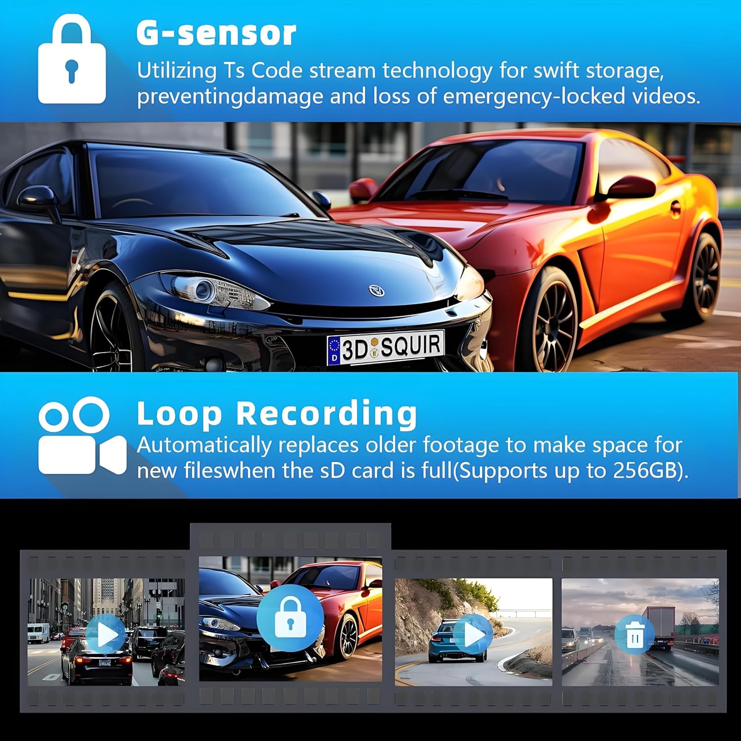 D3C16 3-Channel Dash Cam - 4K Front, Inside & Rear Camera with WiFi, Night Vision & 24H Parking Mode