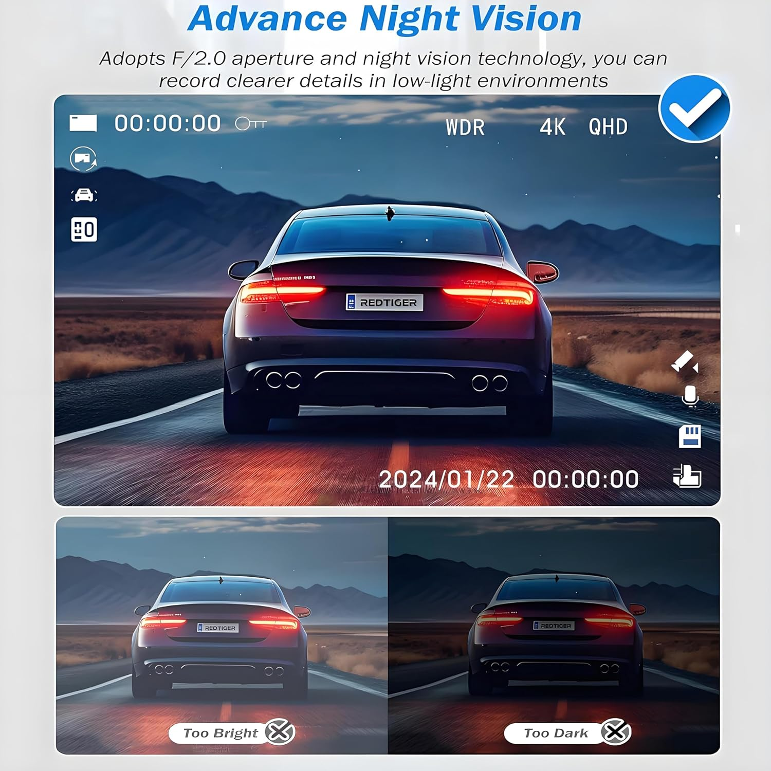 D3C16 3-Channel Dash Cam - 4K Front, Inside & Rear Camera with WiFi, Night Vision & 24H Parking Mode