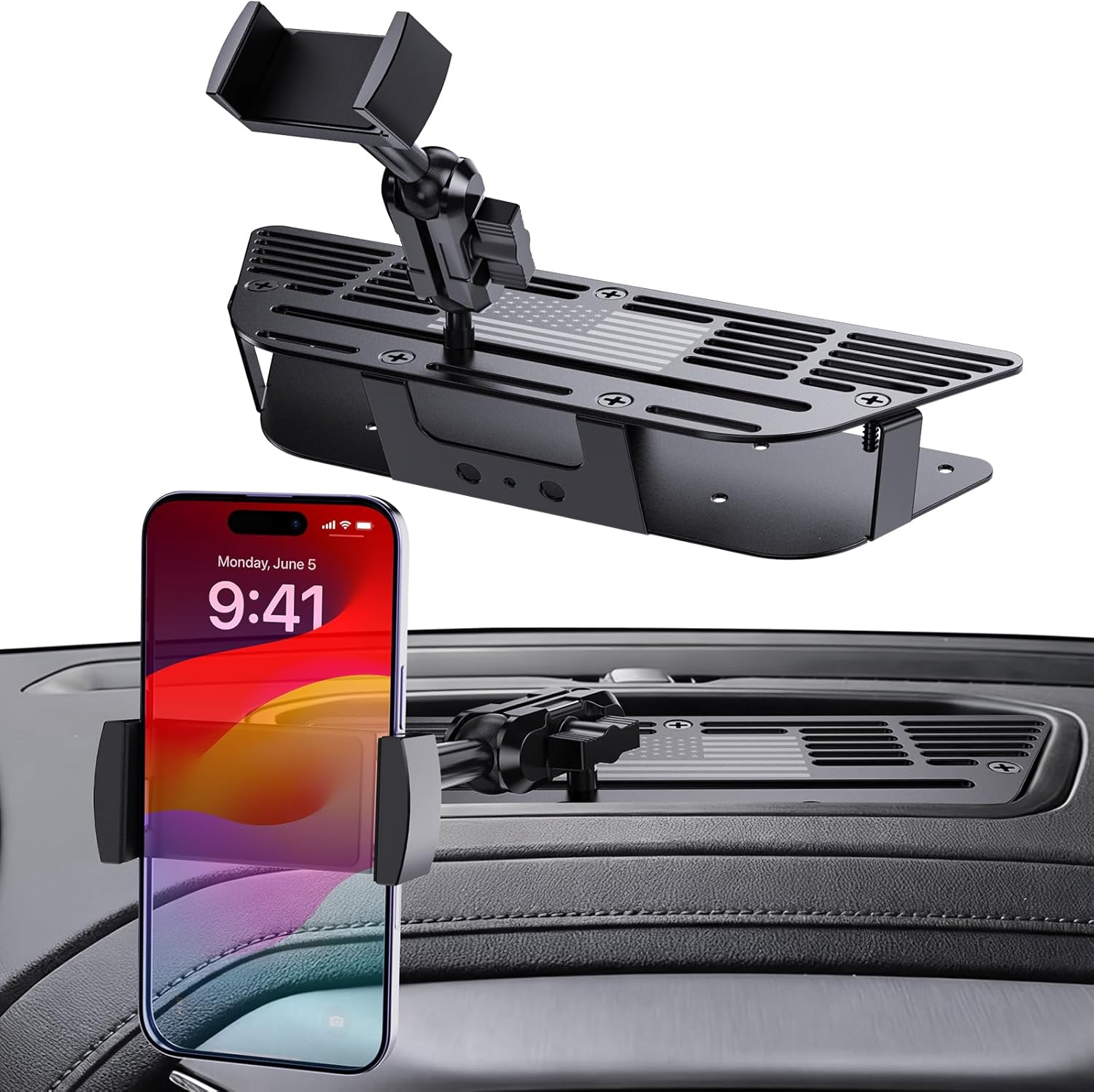 Dashboard Phone Mount for Car - 360° Adjustable Cell Phone Holder with Adhesive or Drill Installation