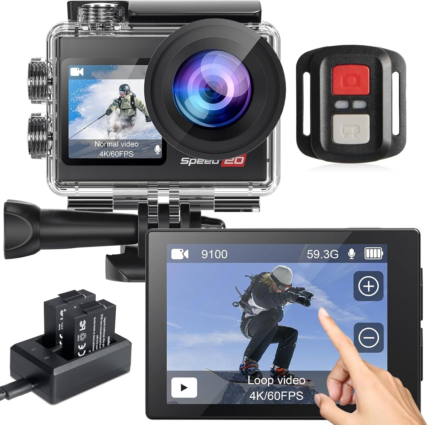 4K Action Camera with 6-Axis EIS Stabilization - Waterproof Sports Camera with Dual Screens
