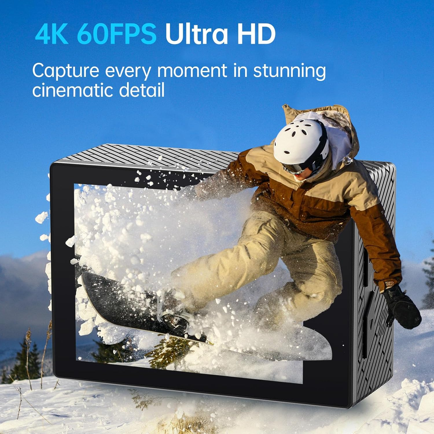 4K Action Camera with 6-Axis EIS Stabilization - Waterproof Sports Camera with Dual Screens