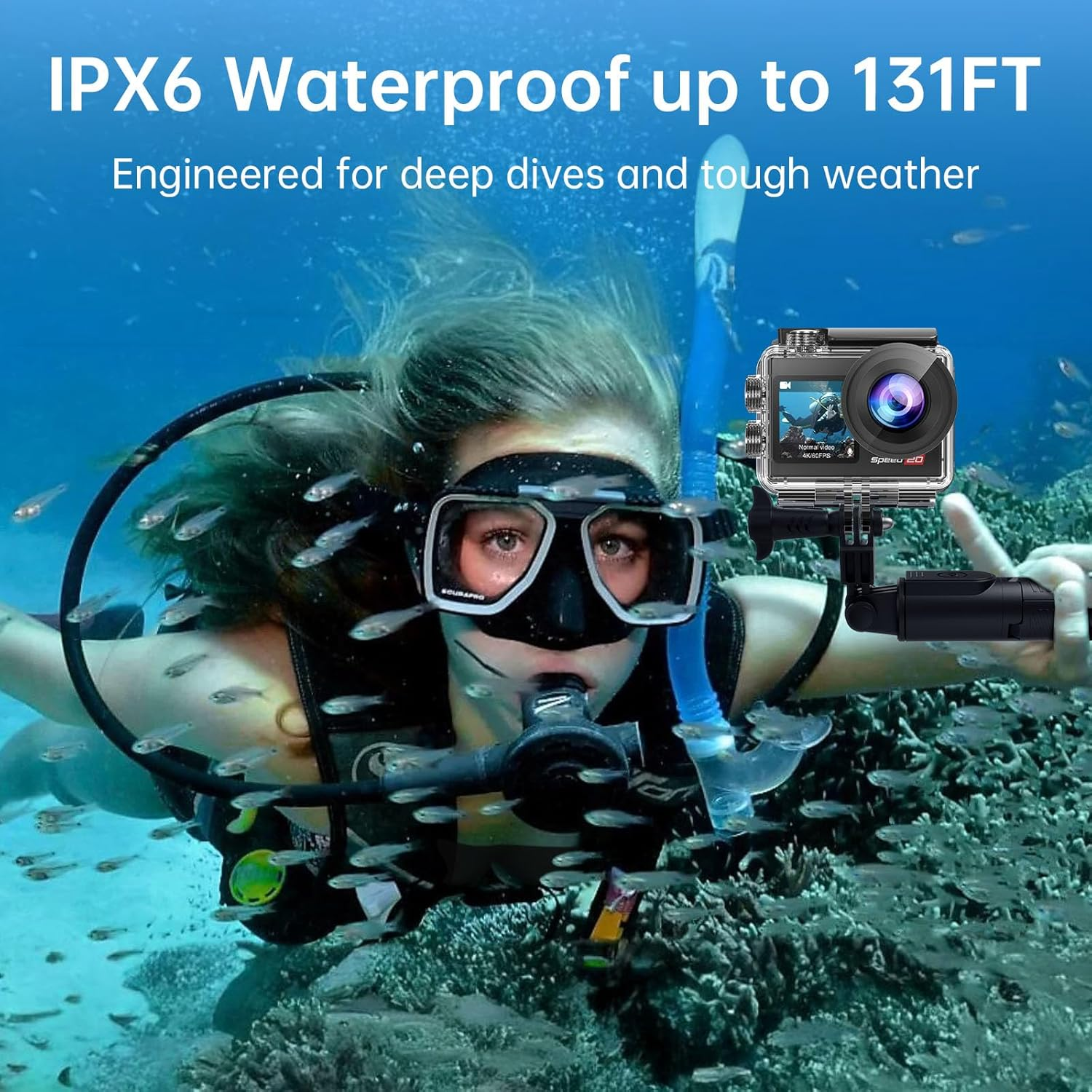 4K Action Camera with 6-Axis EIS Stabilization - Waterproof Sports Camera with Dual Screens