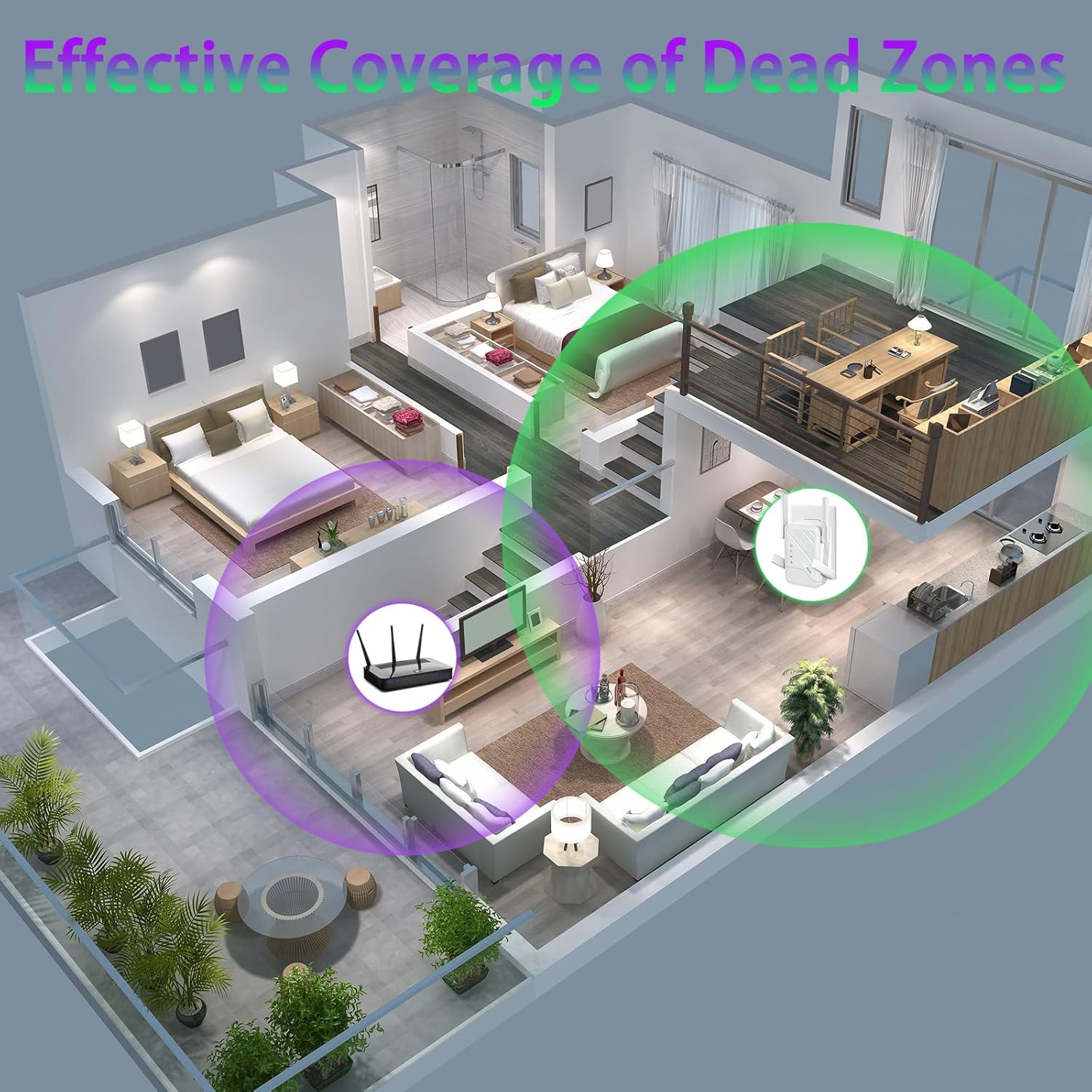 WiFi Range Extender Booster - 1200Mbps Dual Band Signal Amplifier with 4 Antennas