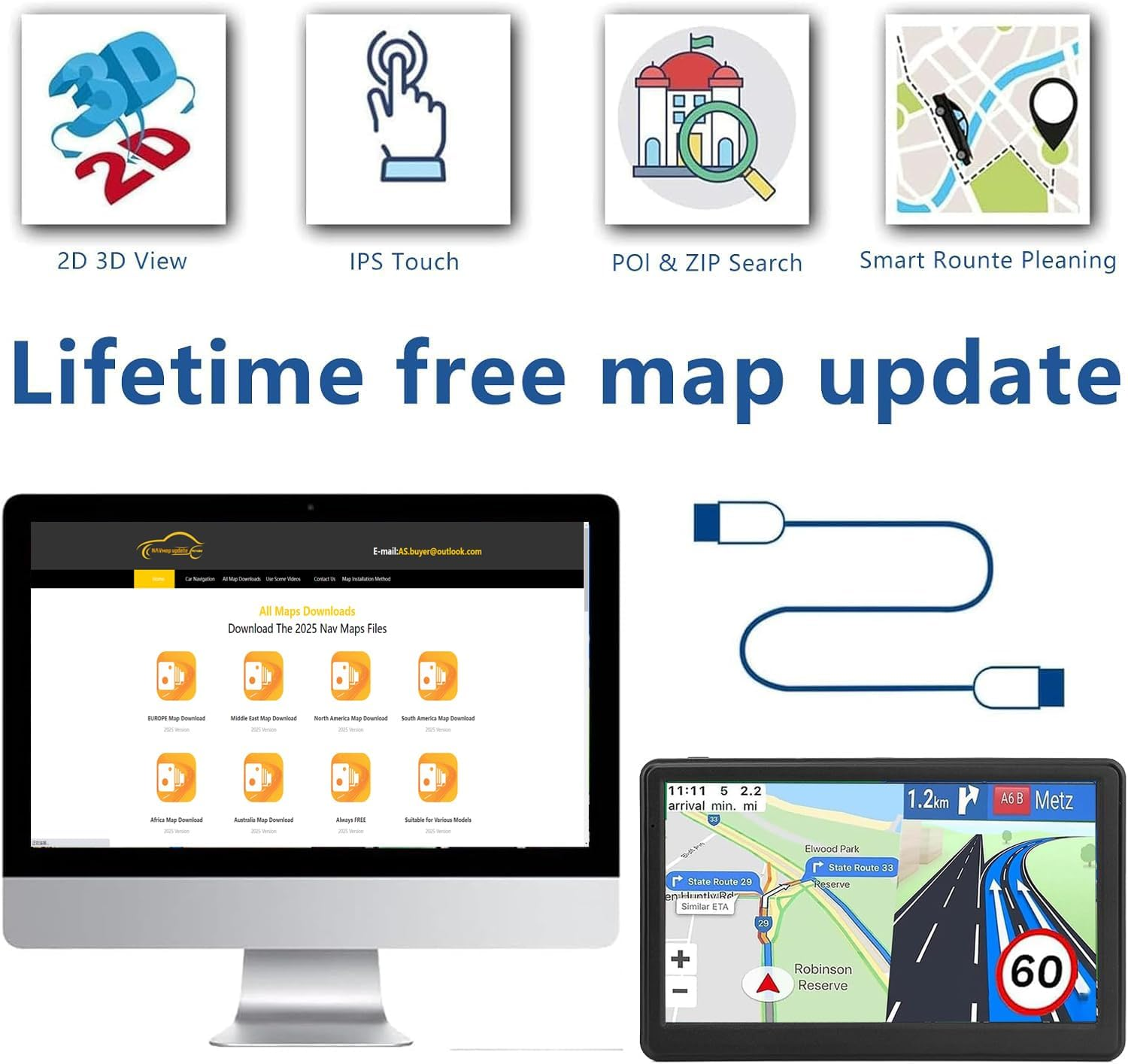 7-Inch GPS Navigator for Car Truck RV - 2025 Maps with Voice Navigation, Speed Warnings & Lifetime Updates
