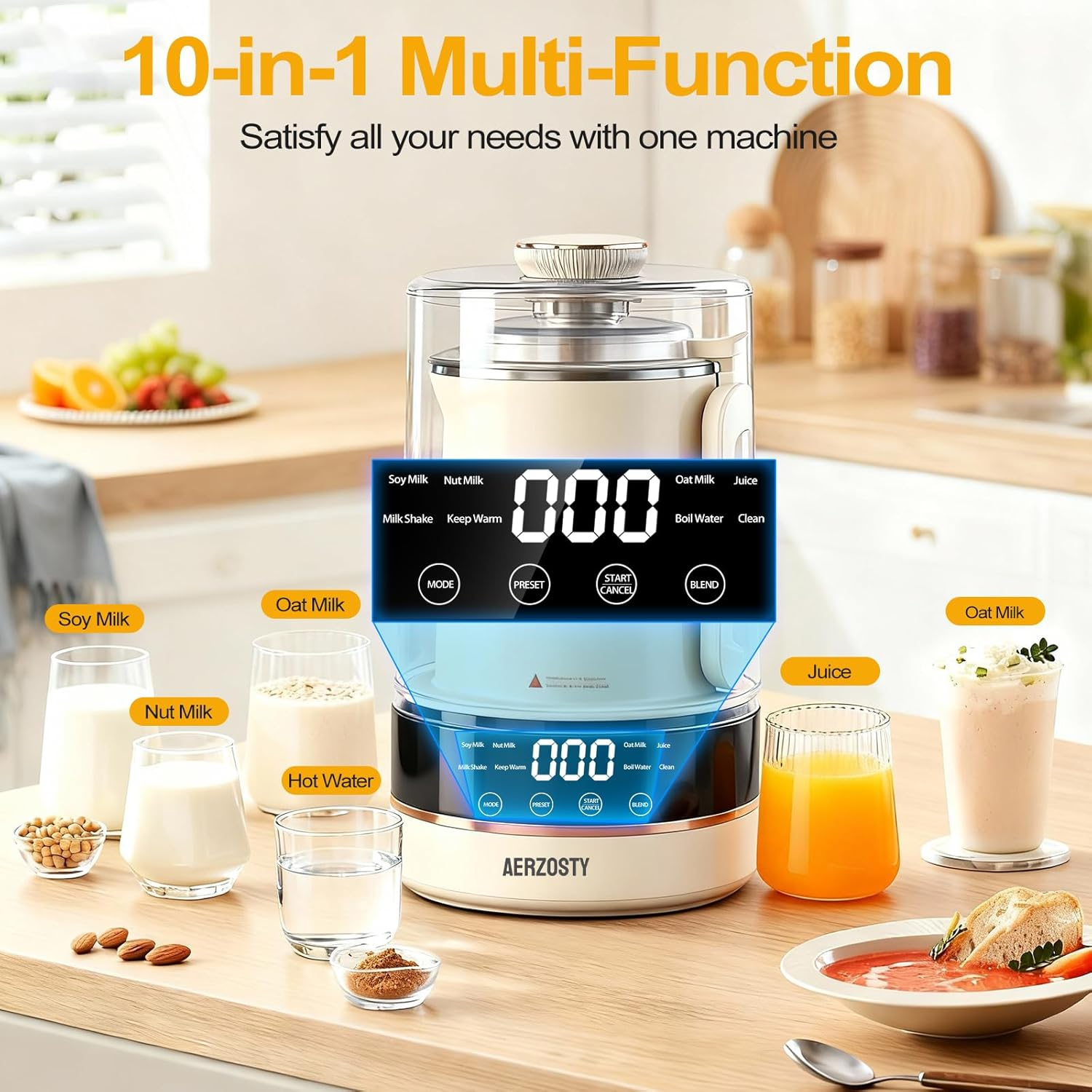 Automatic Plant-Based Milk Maker - 10-in-1 Soy Nut Oat Milk Machine with 24H Delay Start