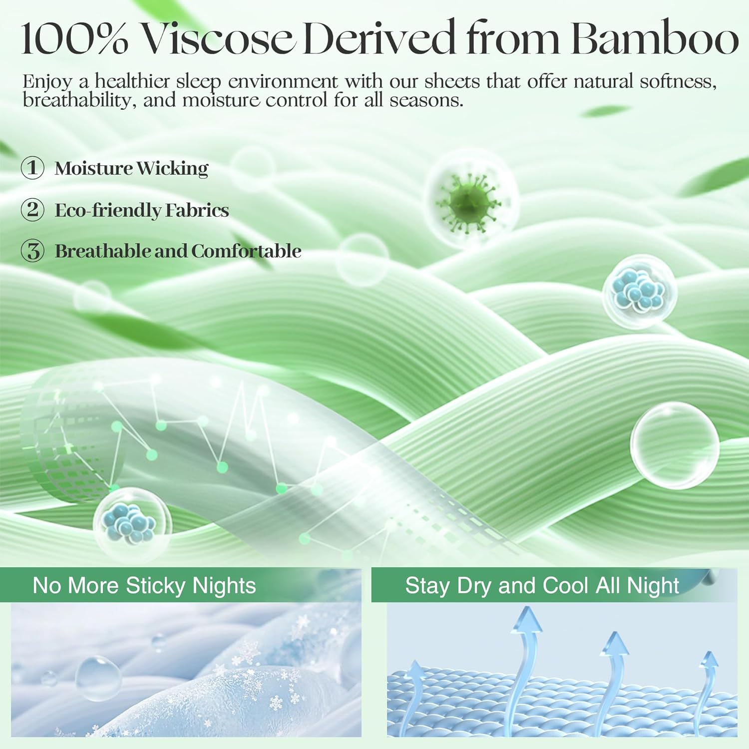 Bamboo Viscose Bed Sheet Set 4-Piece - Cooling Self-Cleaning Silver Ion Technology with Deep Pockets