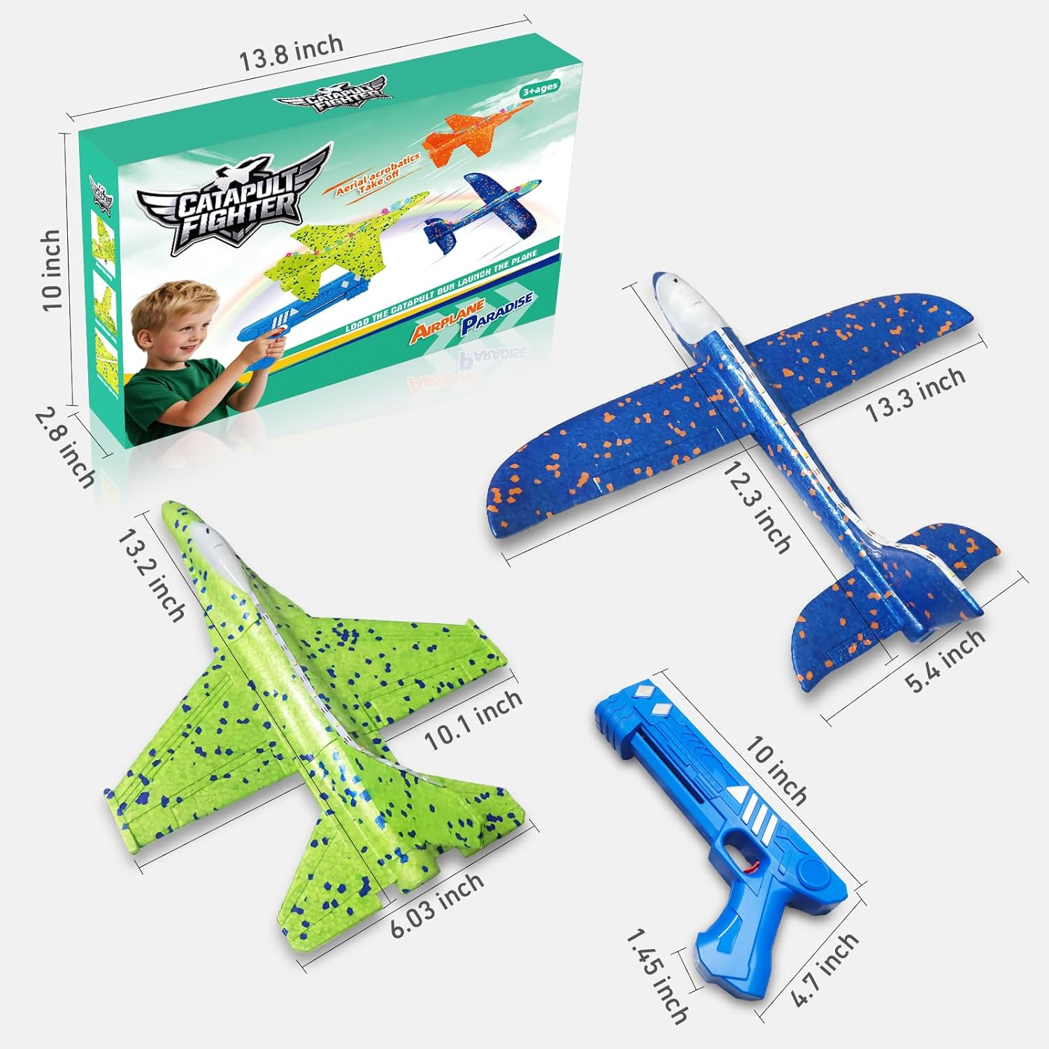 Foam Airplane Launcher Toy - 2 Flight Modes LED Glider Plane with Catapult Gun for Kids