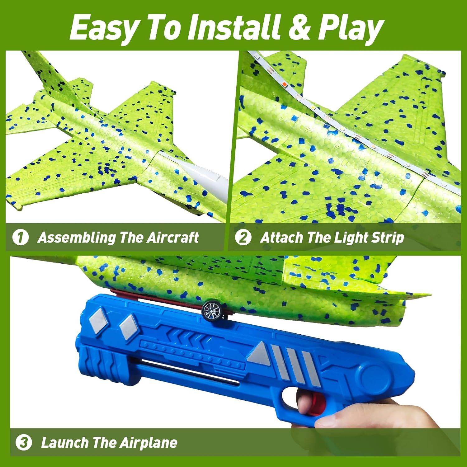 Foam Airplane Launcher Toy - 2 Flight Modes LED Glider Plane with Catapult Gun for Kids