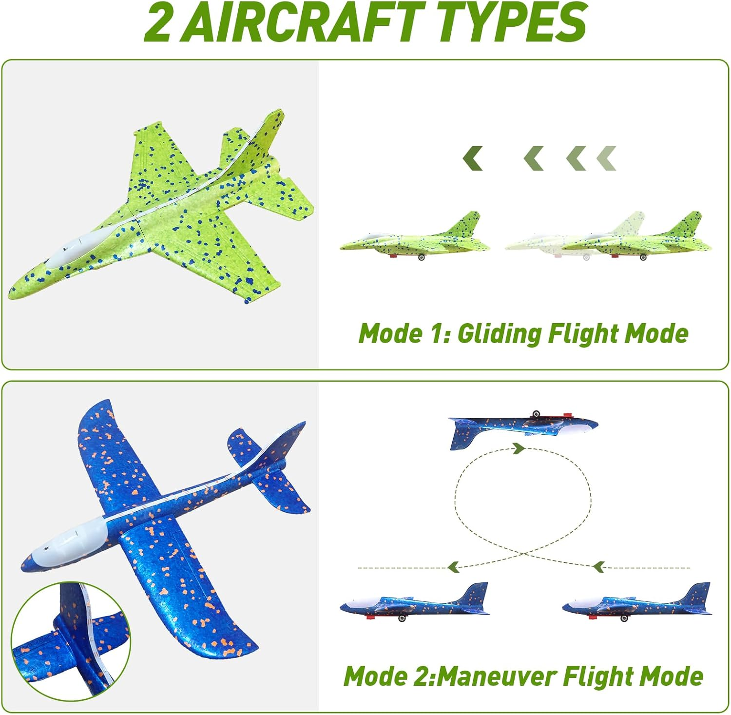 Foam Airplane Launcher Toy - 2 Flight Modes LED Glider Plane with Catapult Gun for Kids