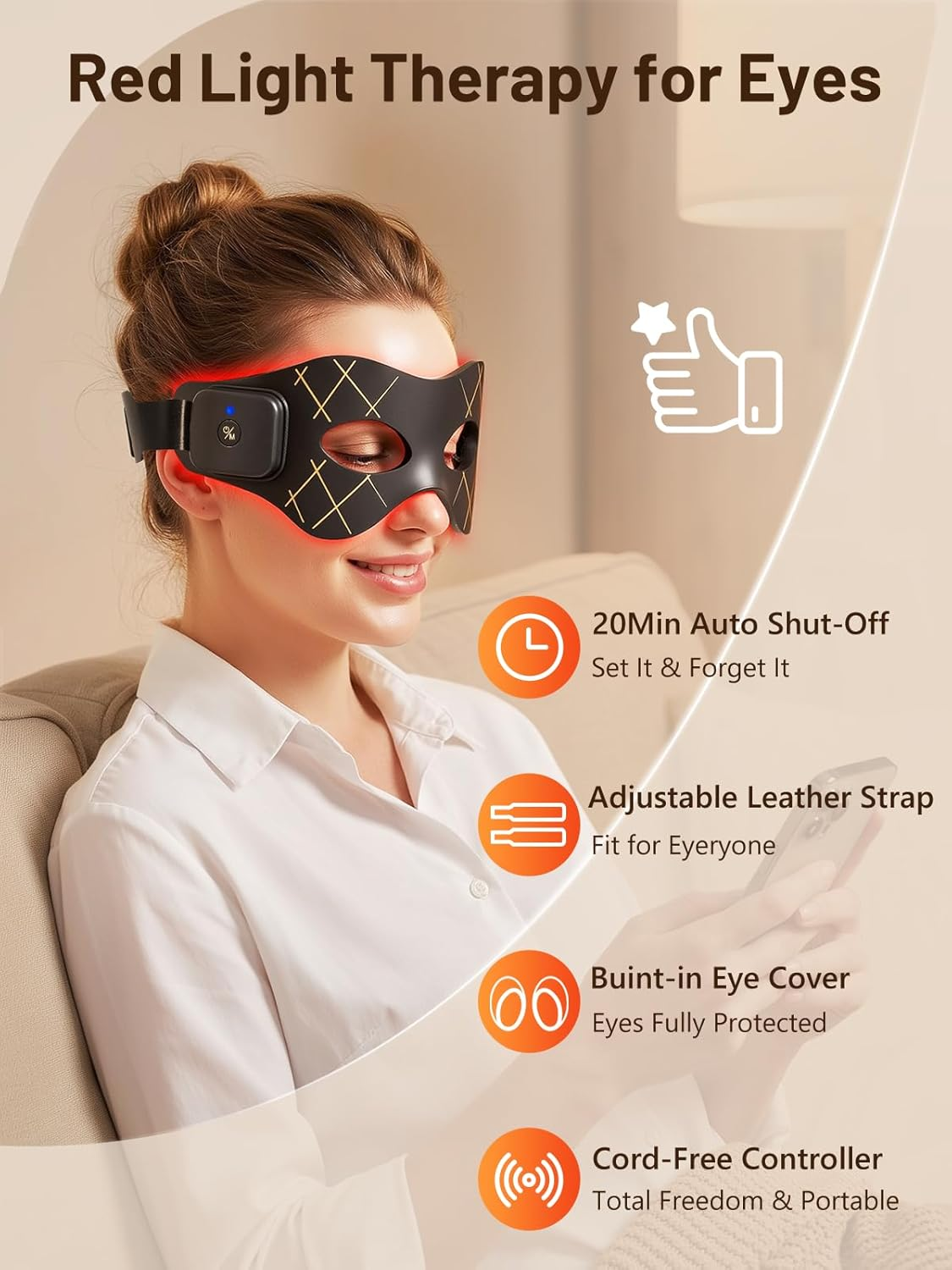 LED Light Therapy Eye Mask - 4-Color Red Light Therapy with 168 High-Intensity LEDs