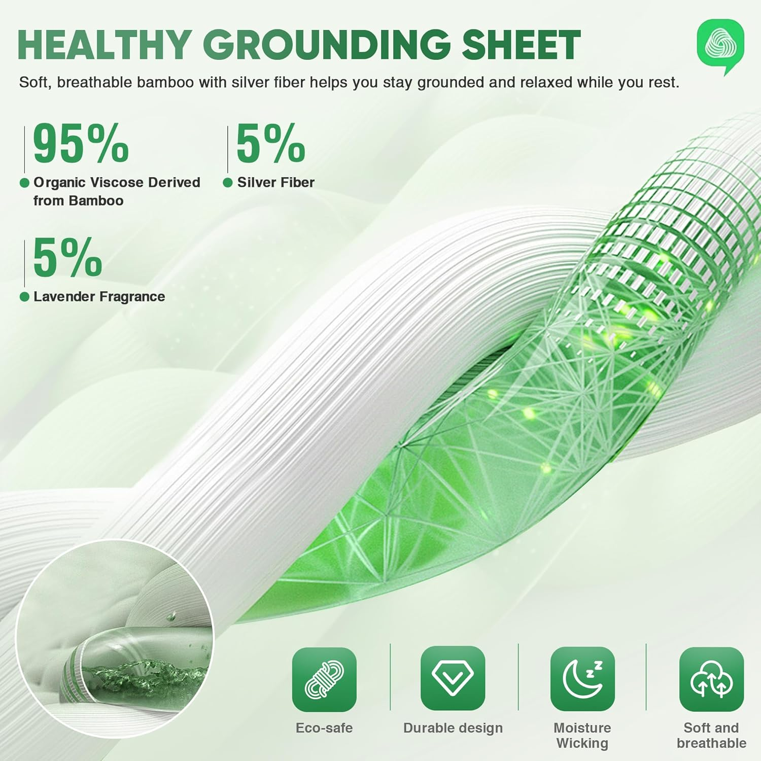 Grounding Sheet - 95% Organic Bamboo with 5% Silver Fiber for Earthing Sleep Therapy
