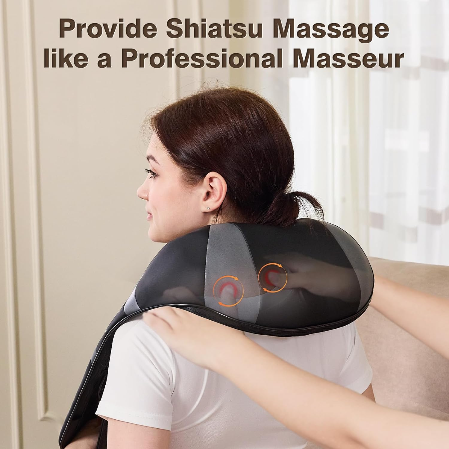 Shiatsu Neck and Back Massager with Heat - Deep Tissue Kneading Massage for Pain Relief, Shoulders, Lumbar, Legs - Car & Home Use