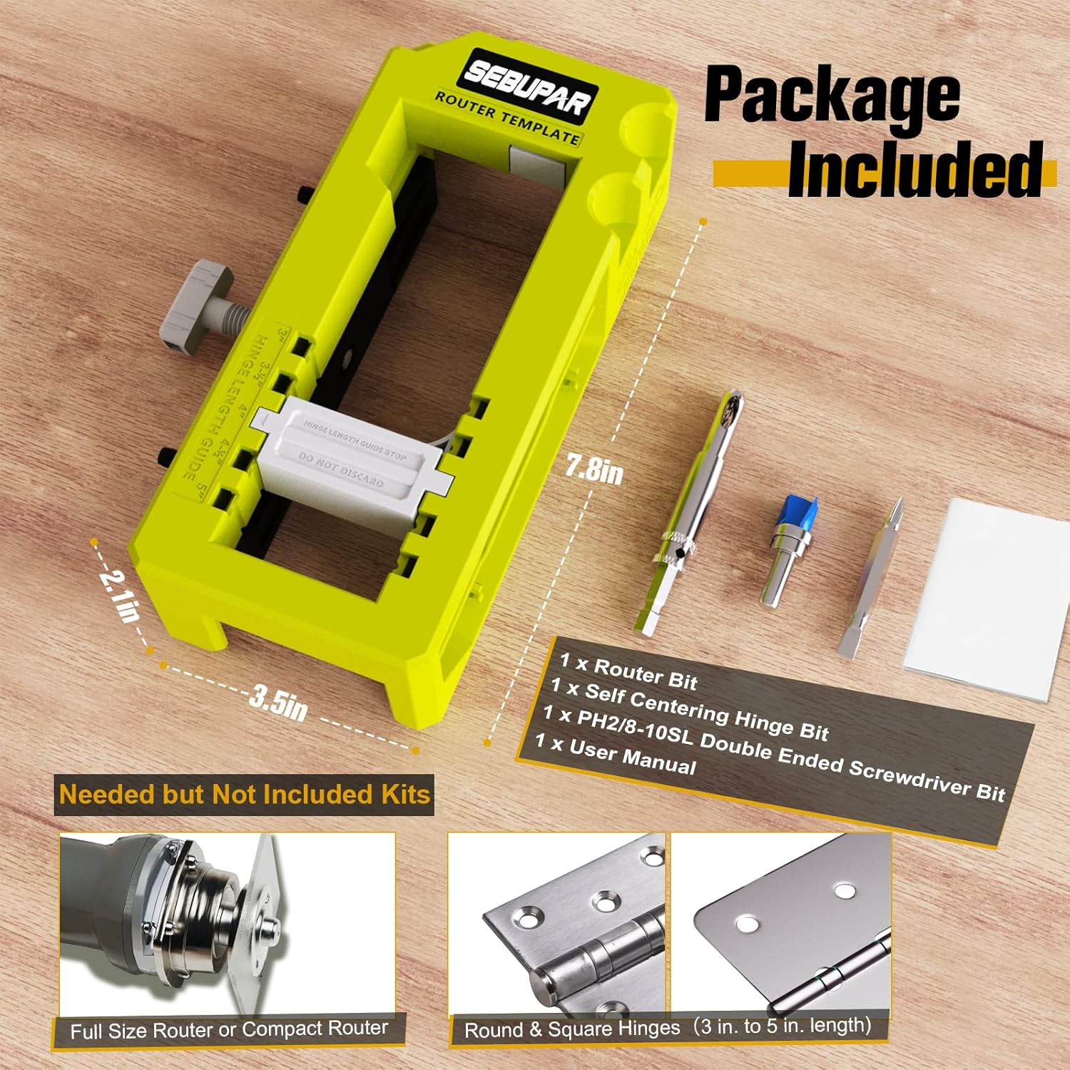Door Hinge Router Template - Universal Jig for Installing Cabinet & Door Hinges 3-5 Inches