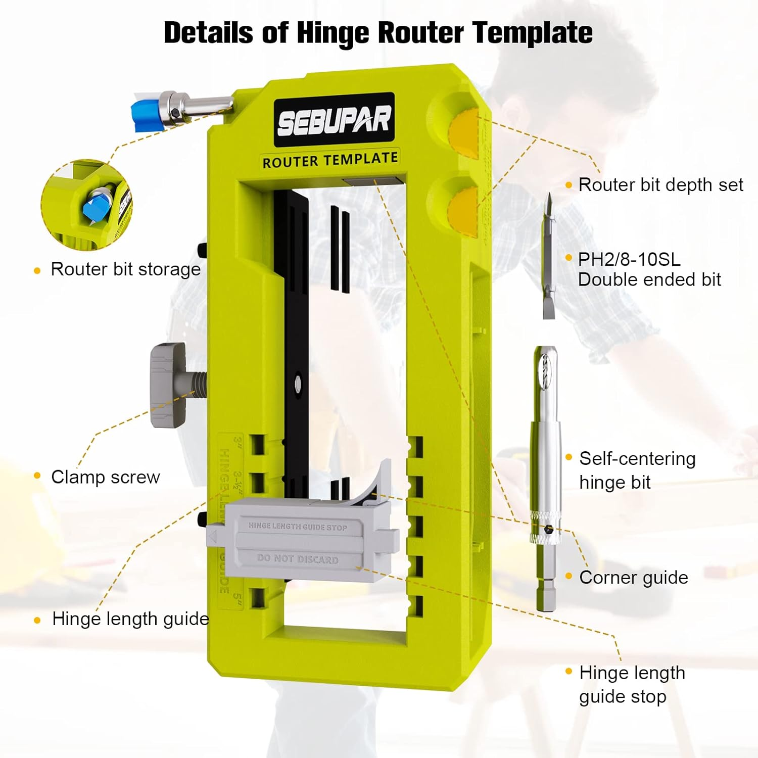 Door Hinge Router Template - Universal Jig for Installing Cabinet & Door Hinges 3-5 Inches