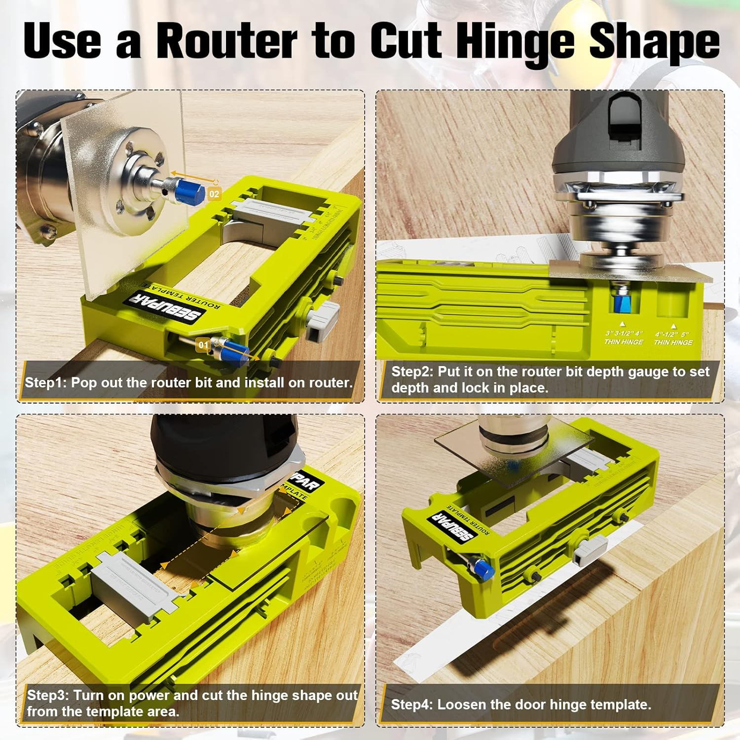 Door Hinge Router Template - Universal Jig for Installing Cabinet & Door Hinges 3-5 Inches
