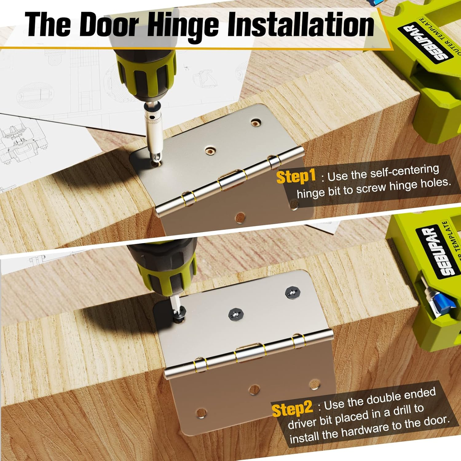Door Hinge Router Template - Universal Jig for Installing Cabinet & Door Hinges 3-5 Inches