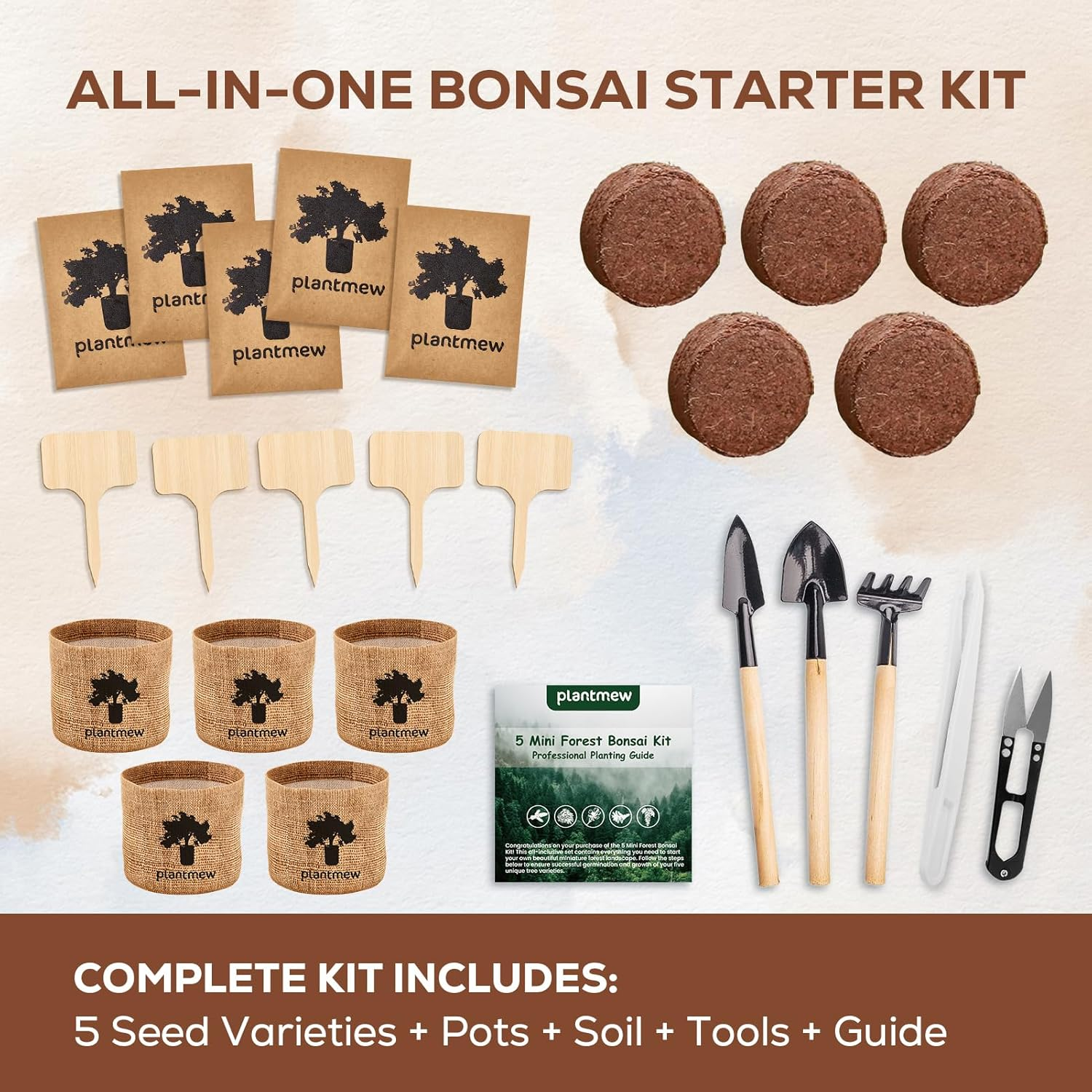 Bonsai Tree Starter Kit - Grow 5 Unique Varieties from Seed with Complete Growing Supplies