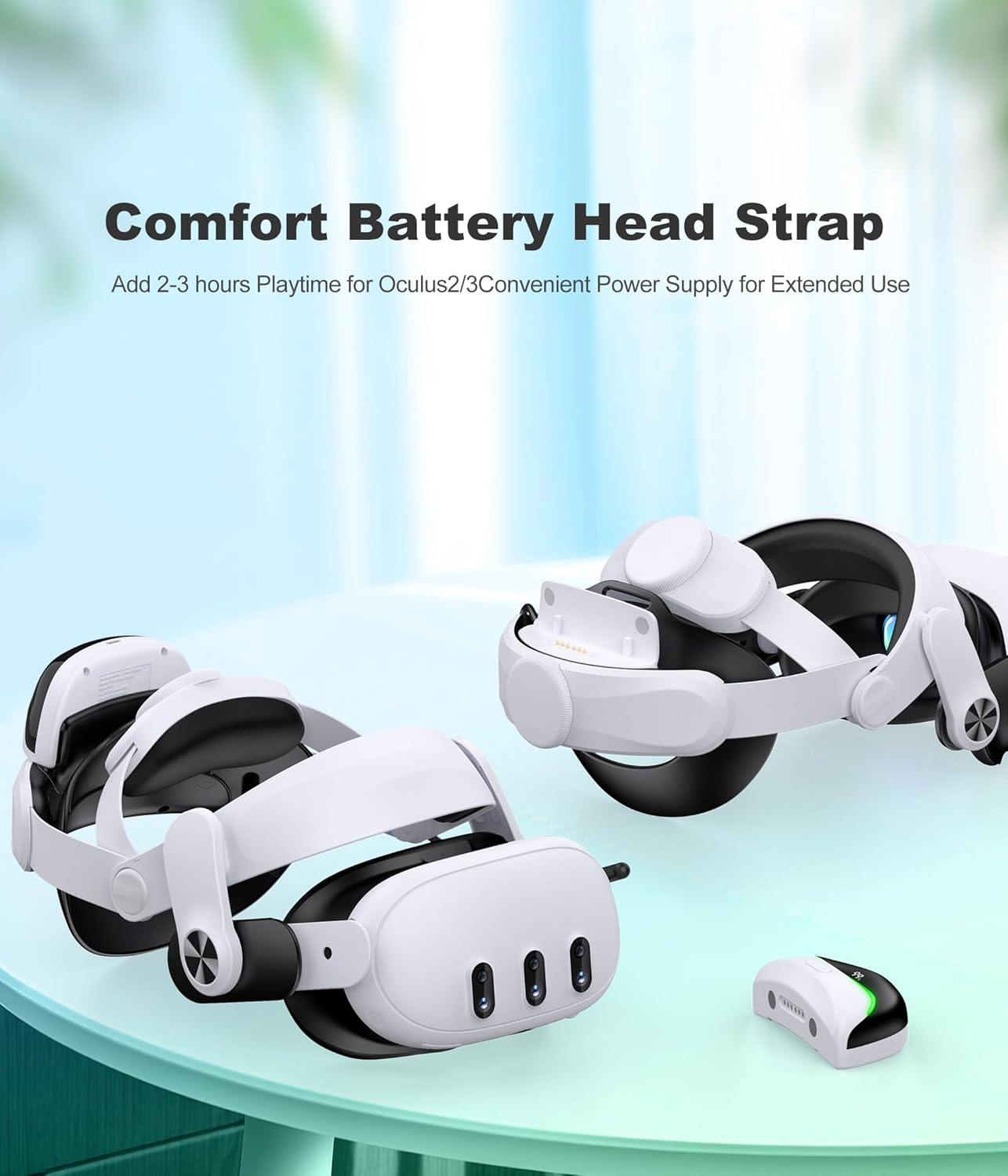 VR Headset Battery Head Strap for Meta Quest 2/3/3s - 6700mAh Extended Power, Adjustable Comfort Design, Digital Display (Head Strap Only)