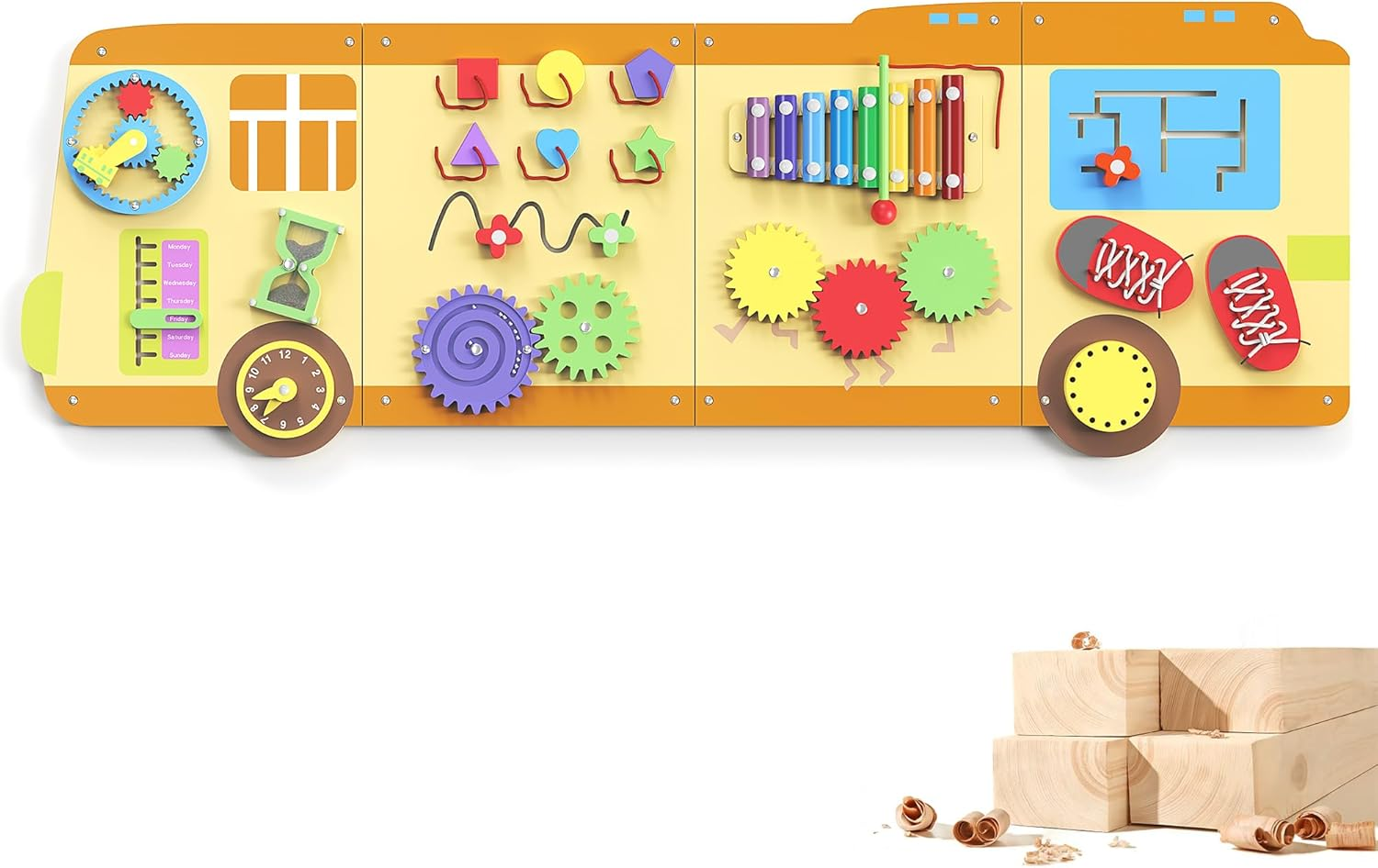 12-in-1 Wooden Busy Board - Montessori Activity Center with Gears, Piano & Educational Toys