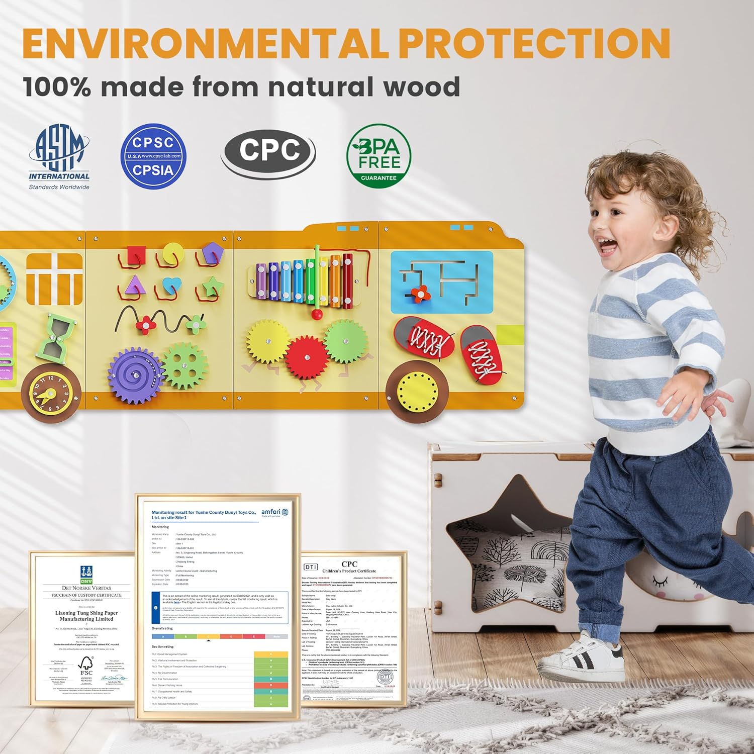 12-in-1 Wooden Busy Board - Montessori Activity Center with Gears, Piano & Educational Toys